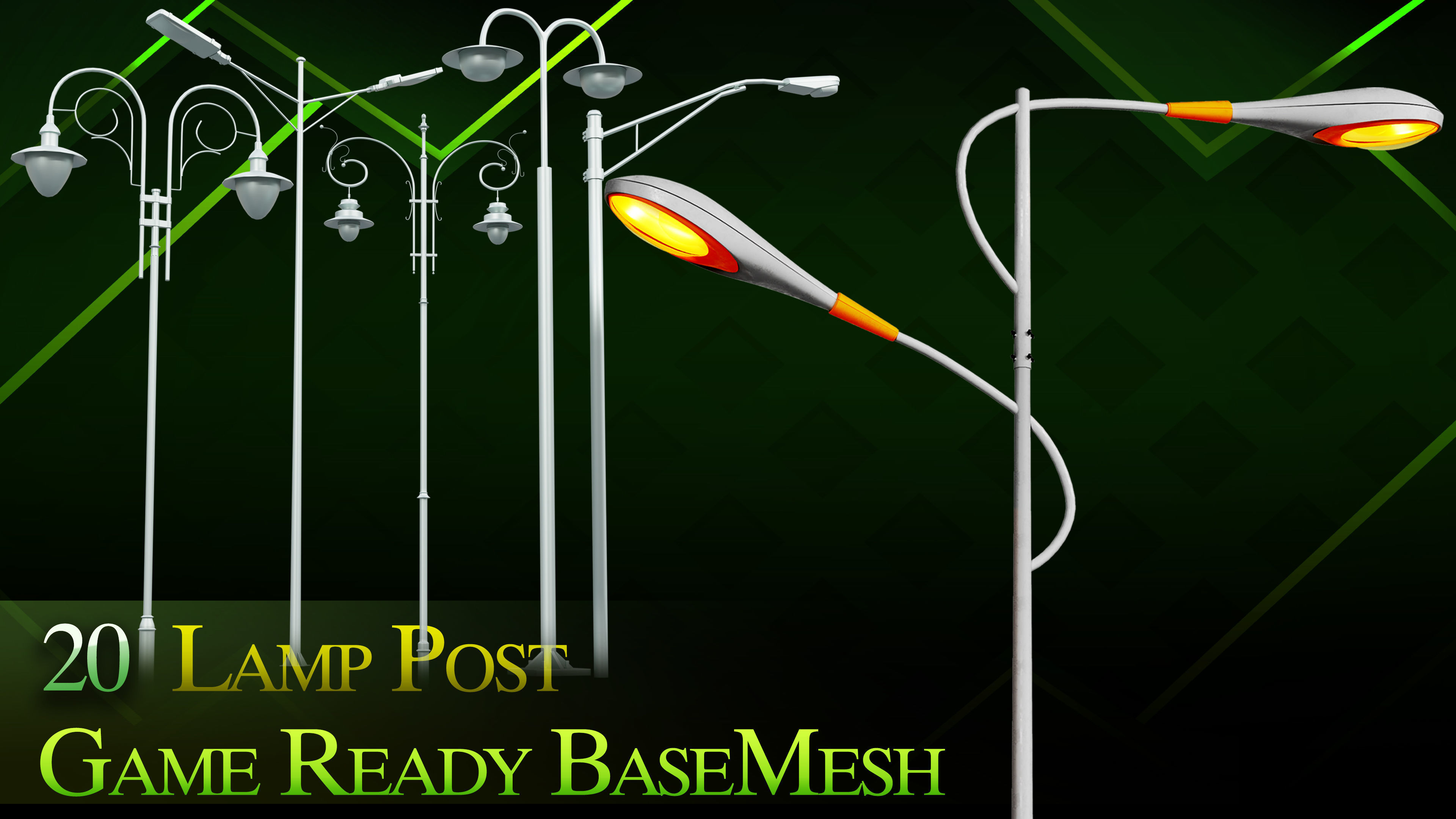 20 lamp post Low-poly 3D model_2