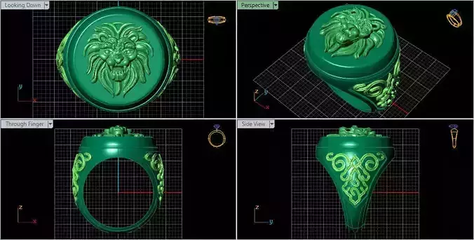 lion head ring men ring Sculpture silver gold