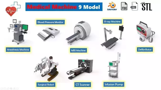 Medicial Machine and Equipment Low-poly 3D model