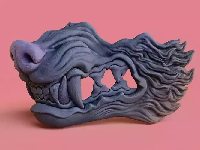 Wolf half face mask PBR textured printable Ghost of Tsushima