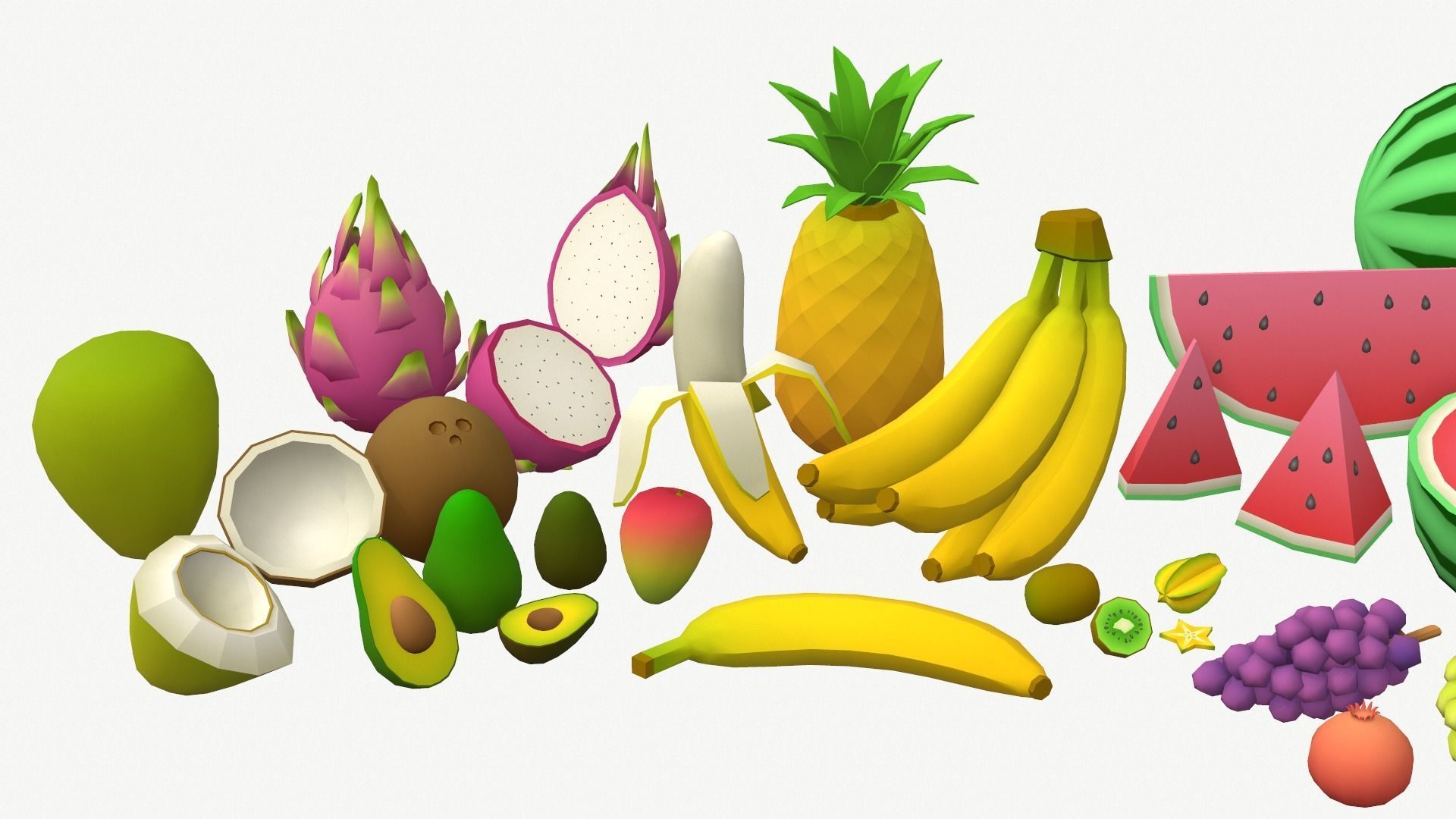 Low Poly Fruit Set Low-poly 3D model_6