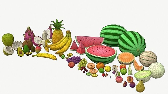 Low Poly Fruit Set Low-poly 3D model 3