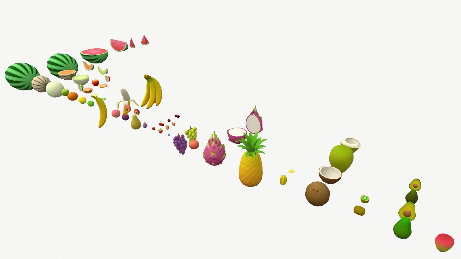 Low Poly Fruit Set Low-poly 3D model_10