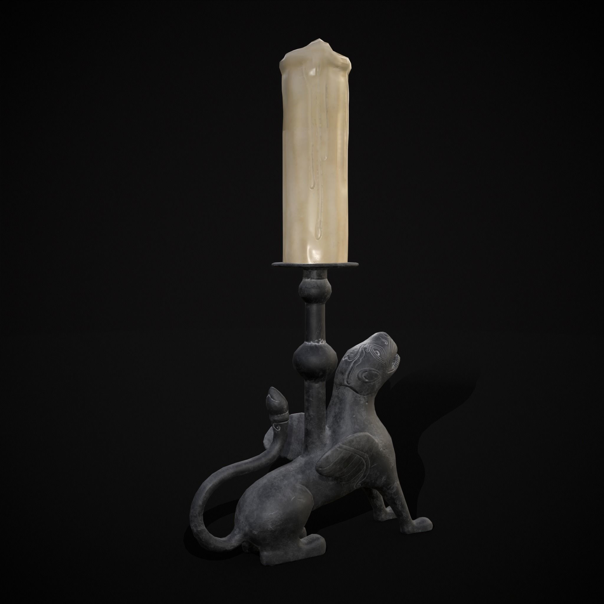 Bronze Chimera Candlestick Low-poly 3D model_25