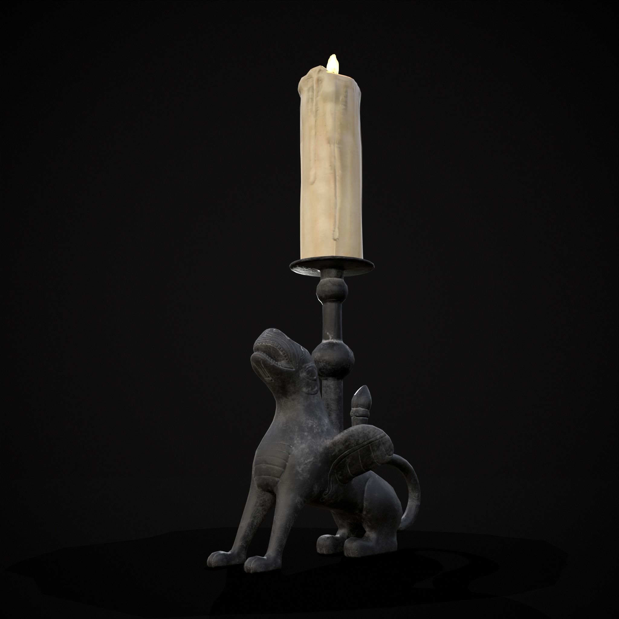 Bronze Chimera Candlestick Low-poly 3D model_19