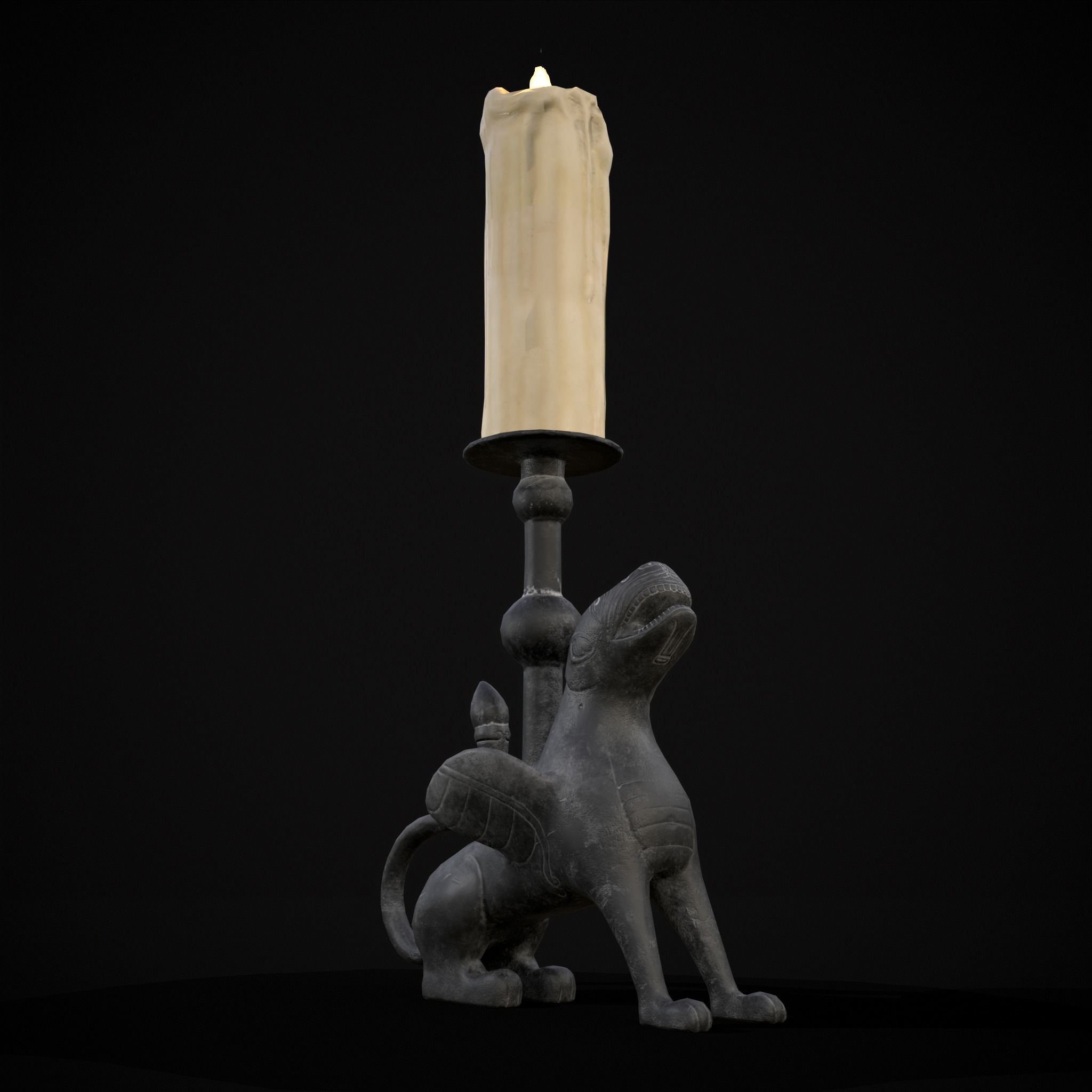 Bronze Chimera Candlestick Low-poly 3D model_3