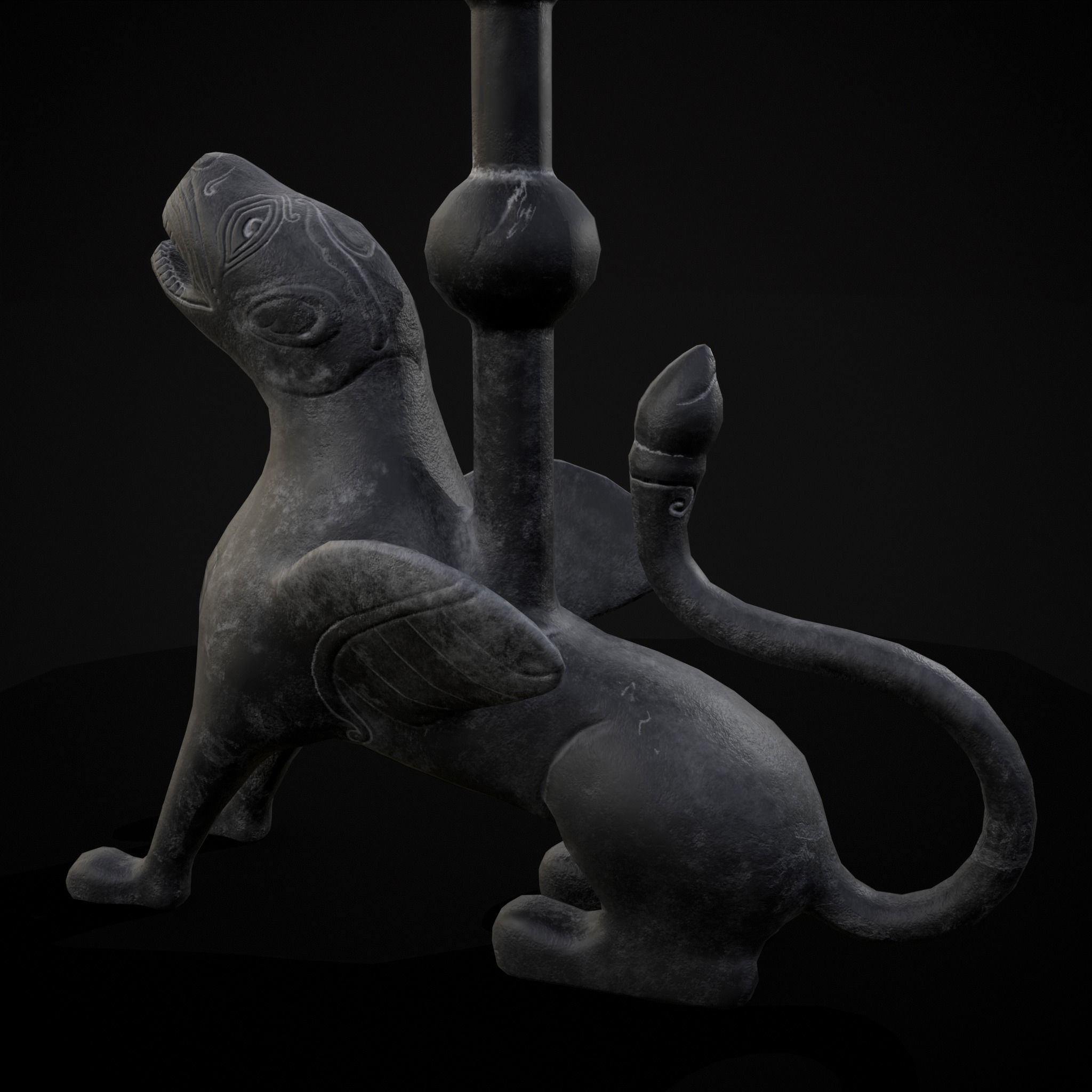 Bronze Chimera Candlestick Low-poly 3D model_13