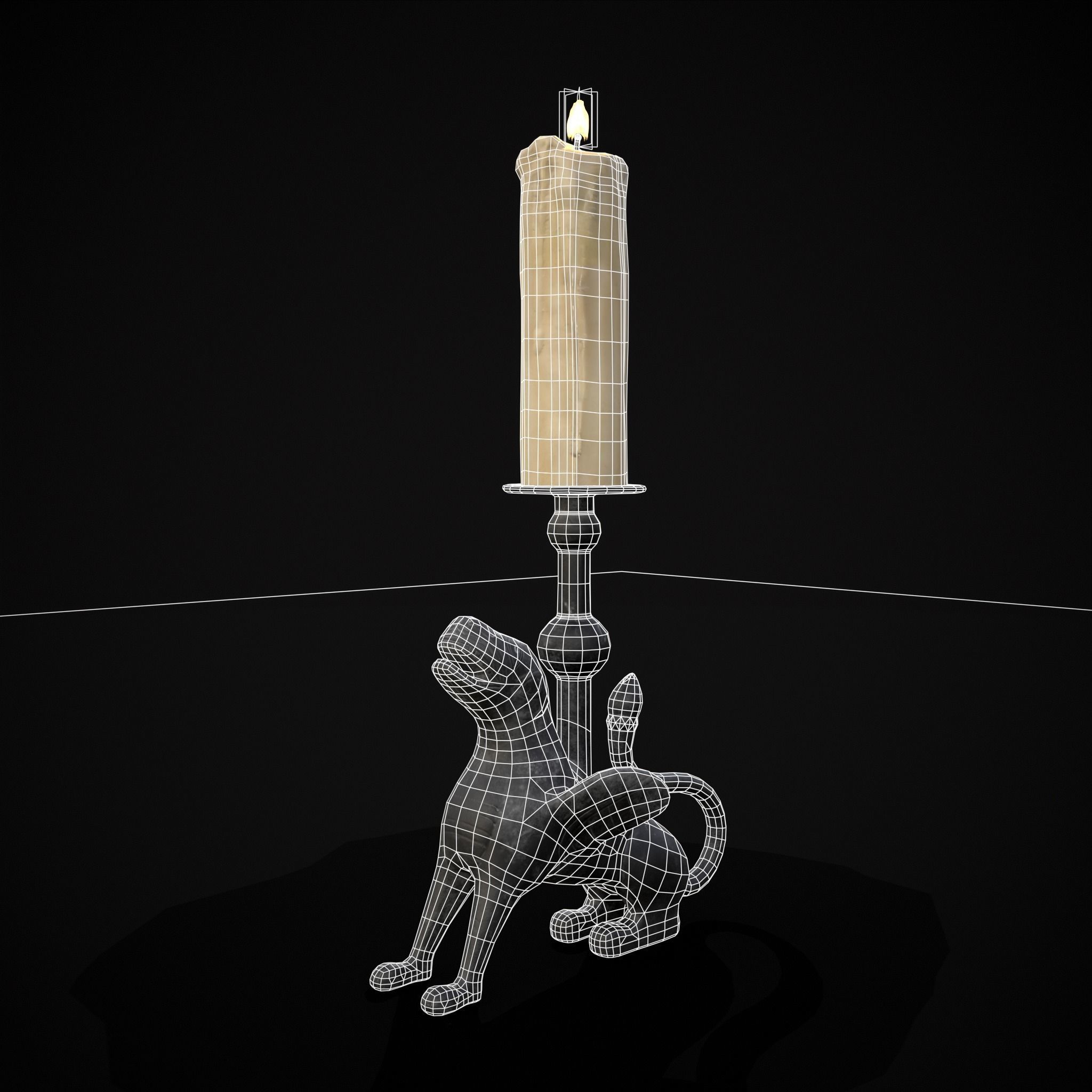 Bronze Chimera Candlestick Low-poly 3D model_2