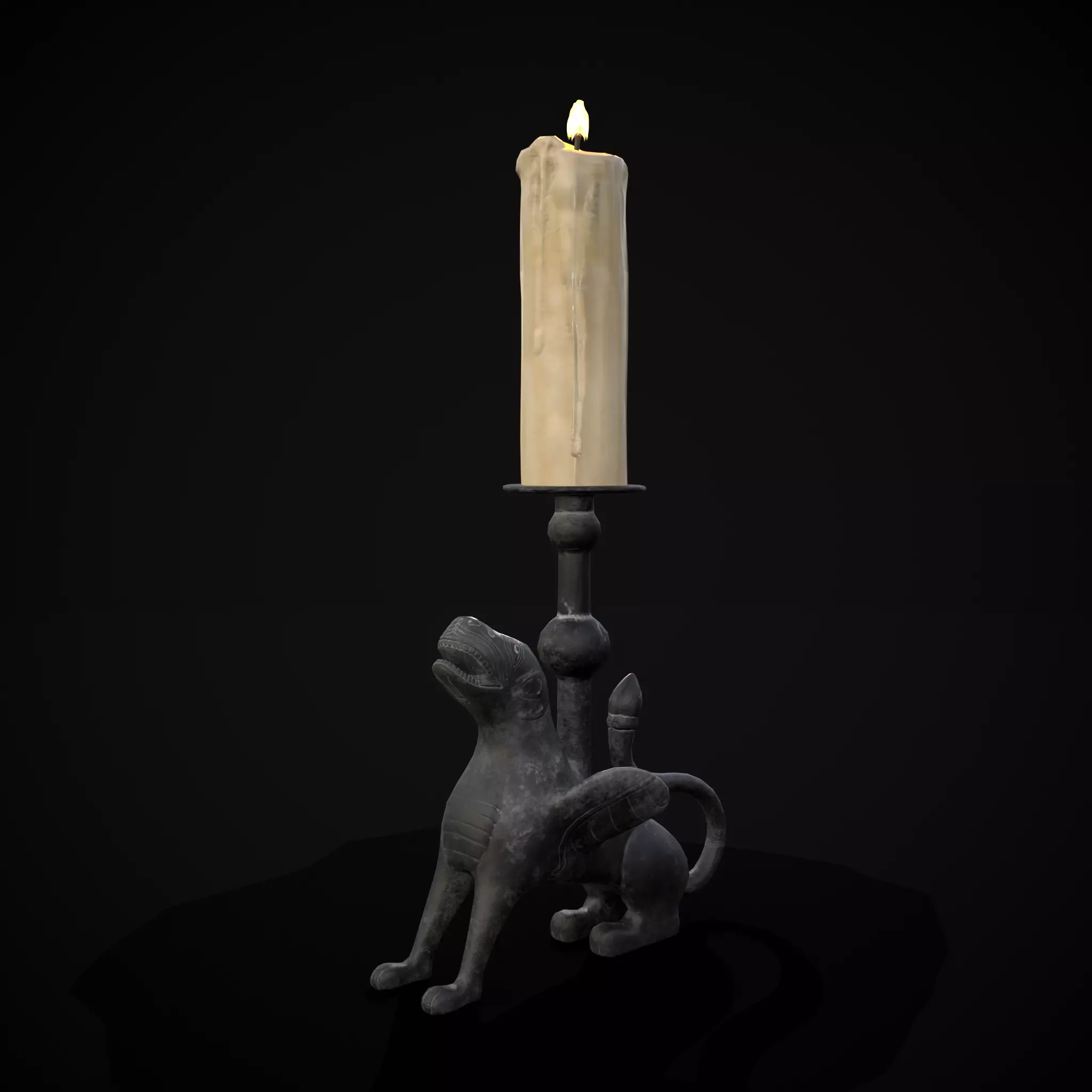 Bronze Chimera Candlestick Low-poly 3D model_0