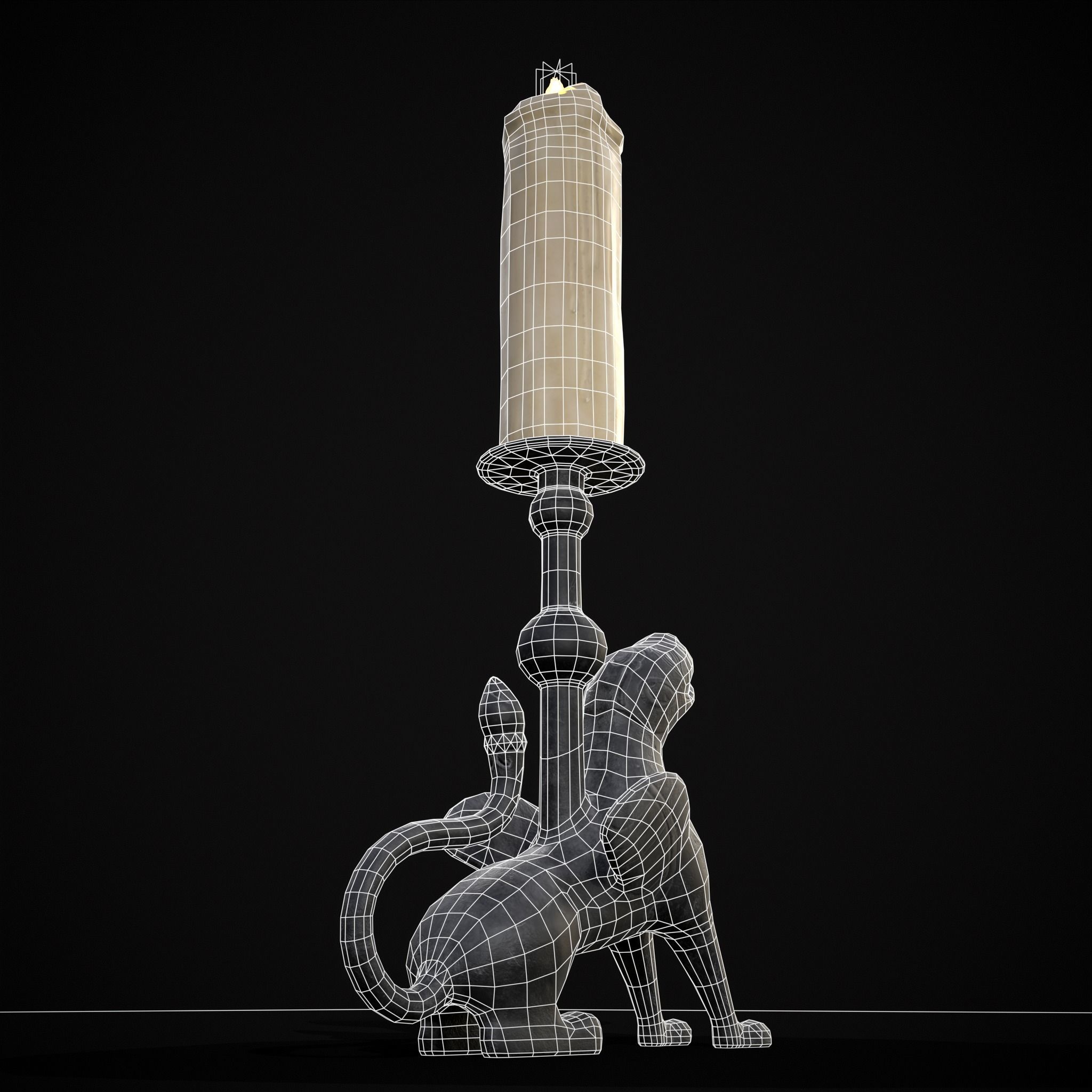 Bronze Chimera Candlestick Low-poly 3D model_10