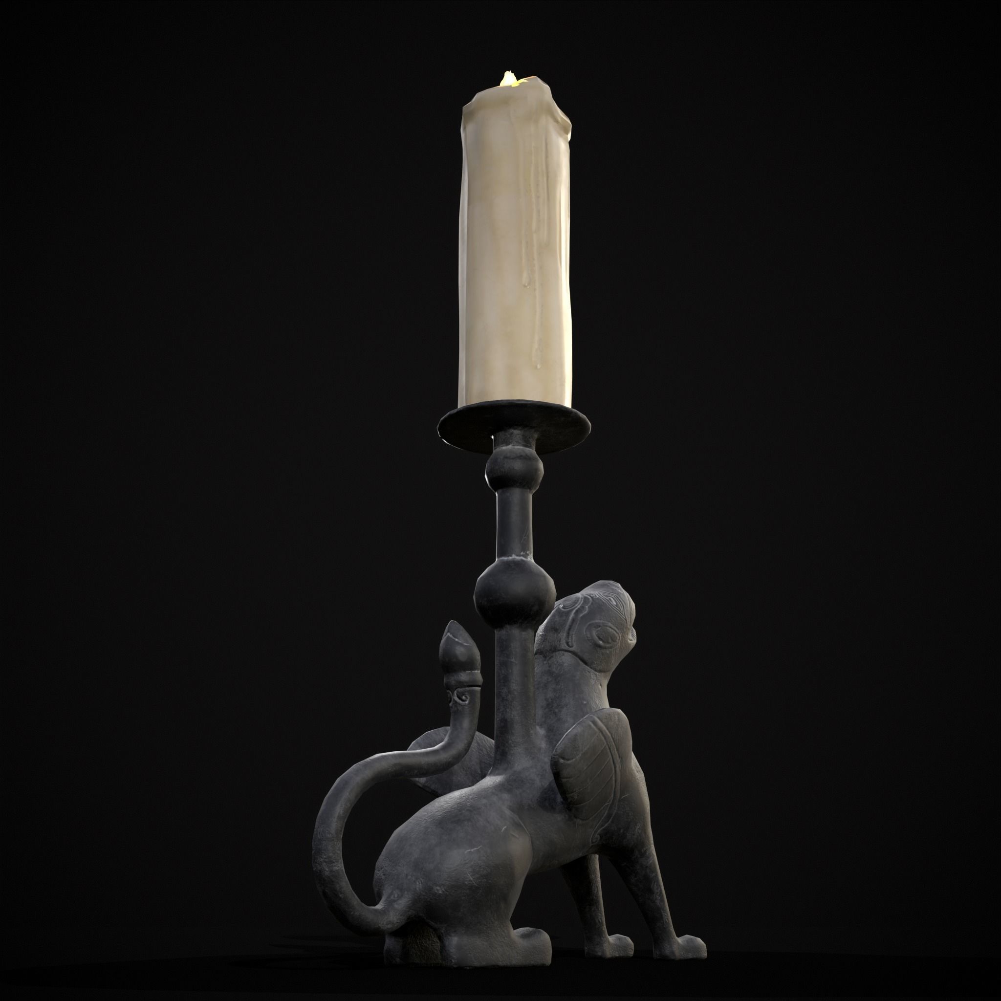 Bronze Chimera Candlestick Low-poly 3D model_9