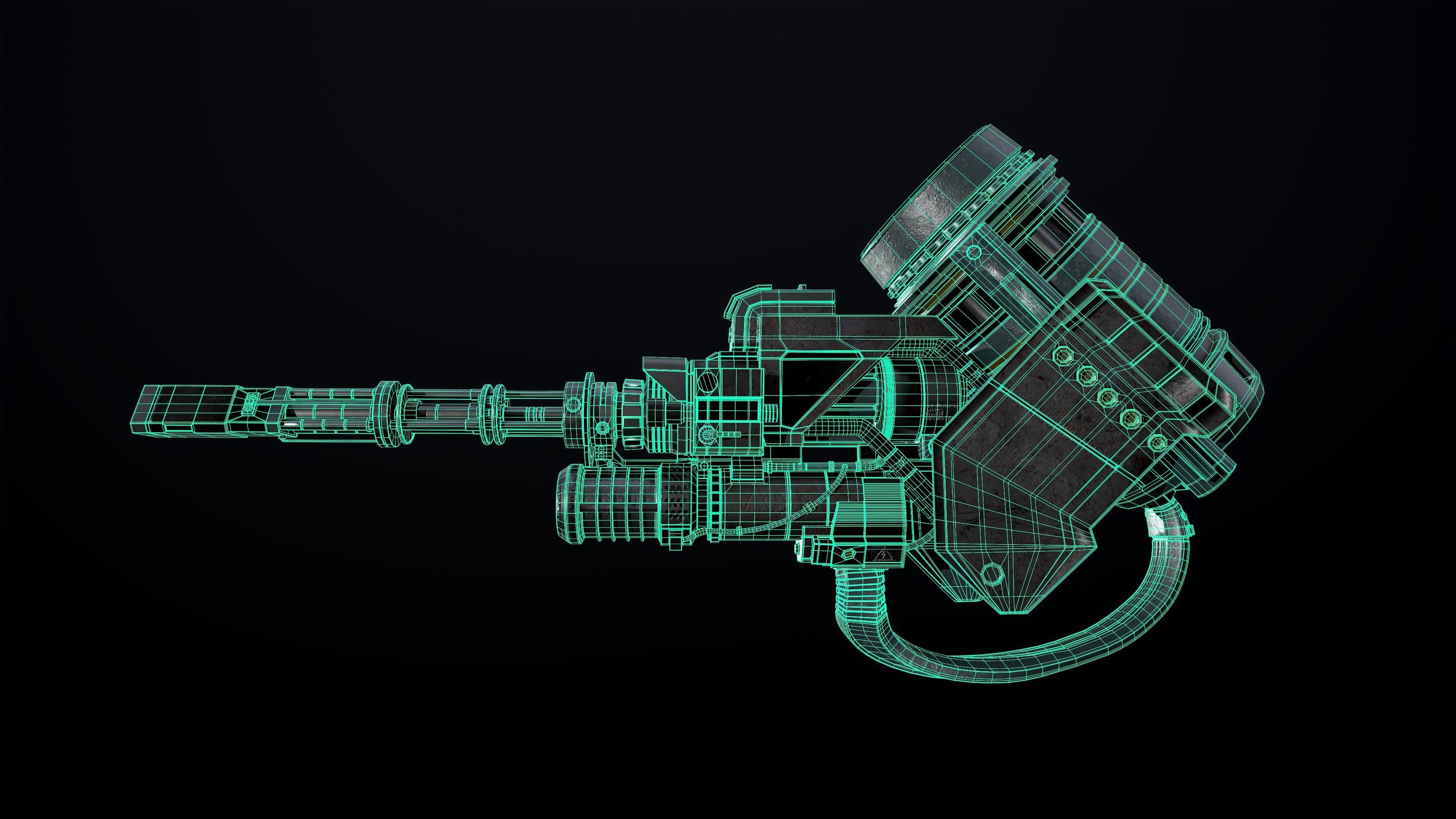 Machine gun Low-poly 3D model_12