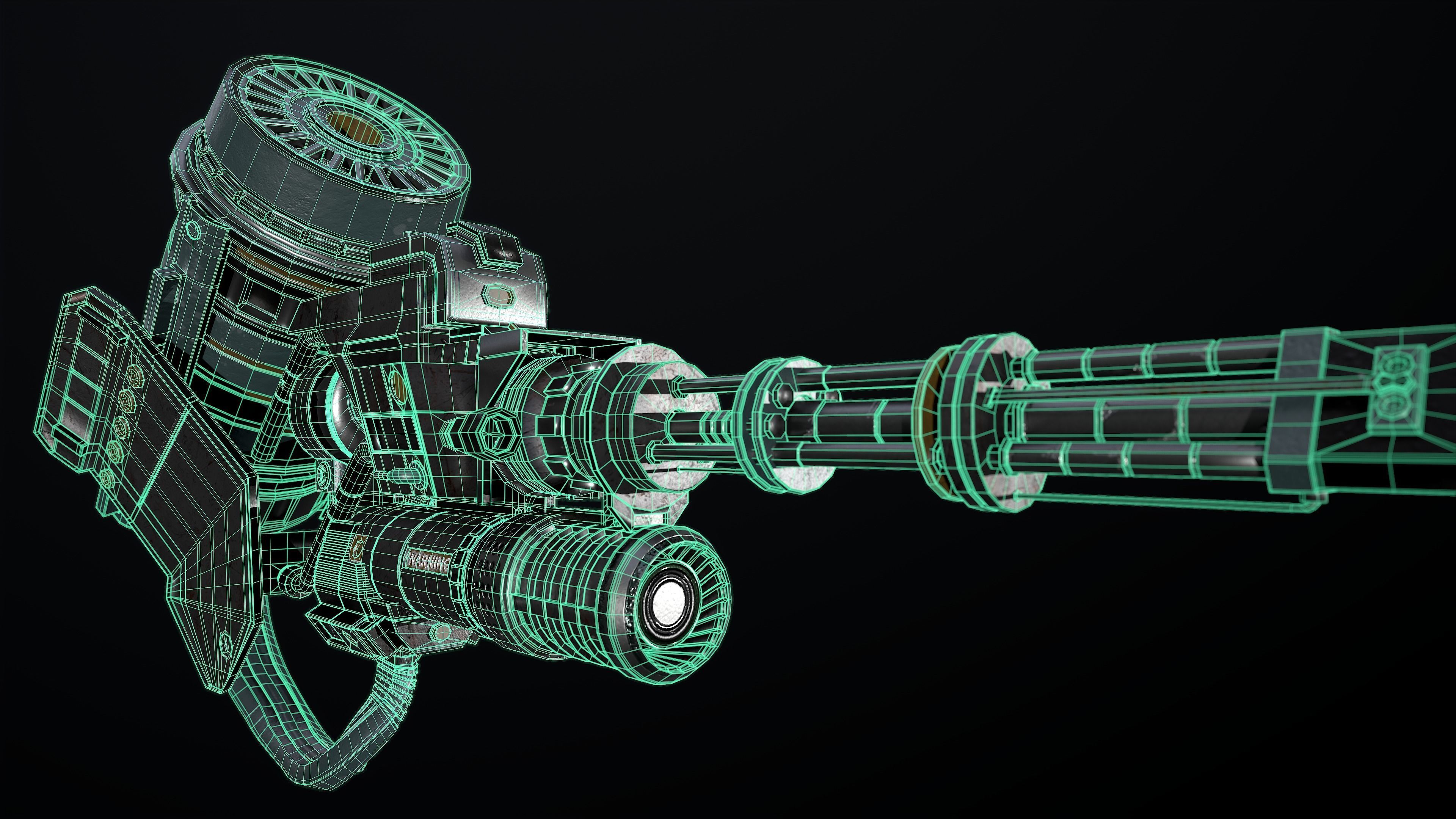 Machine gun Low-poly 3D model_13