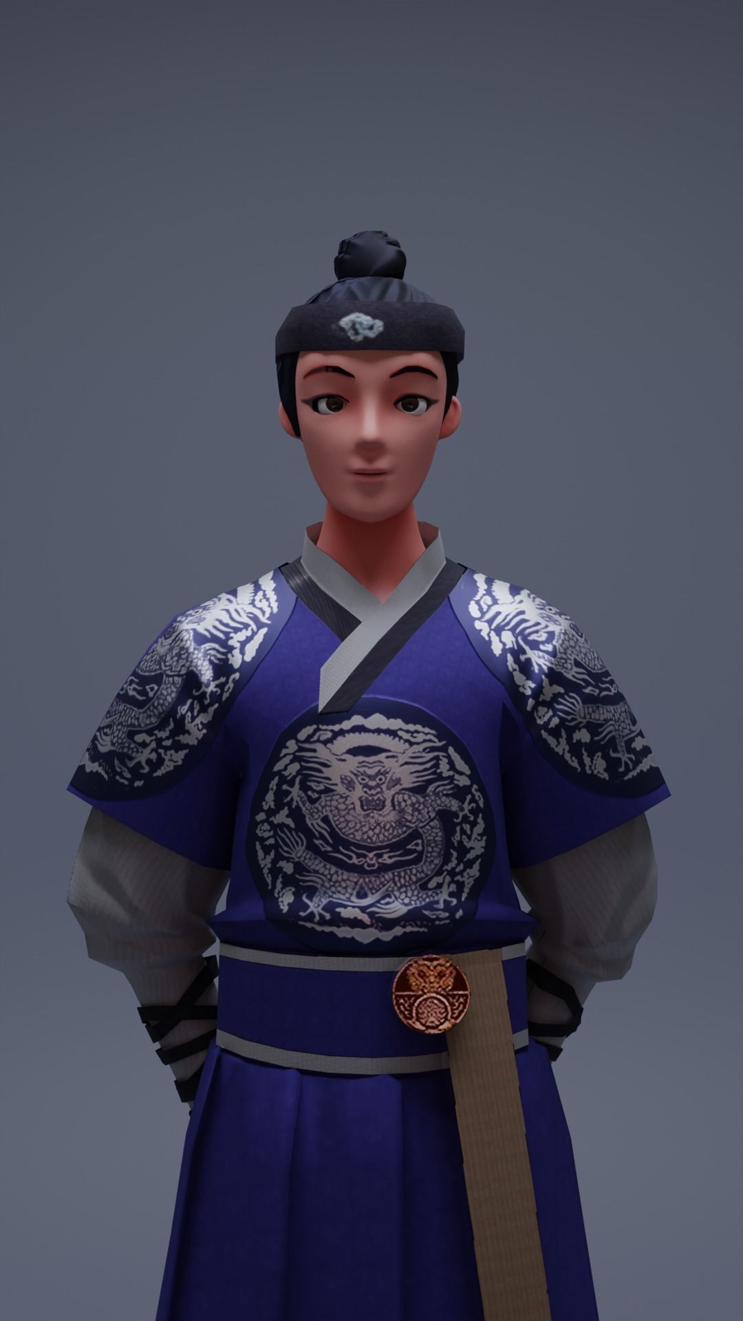 Korean Traditional Hanbok Blue Low-poly 3D model_4