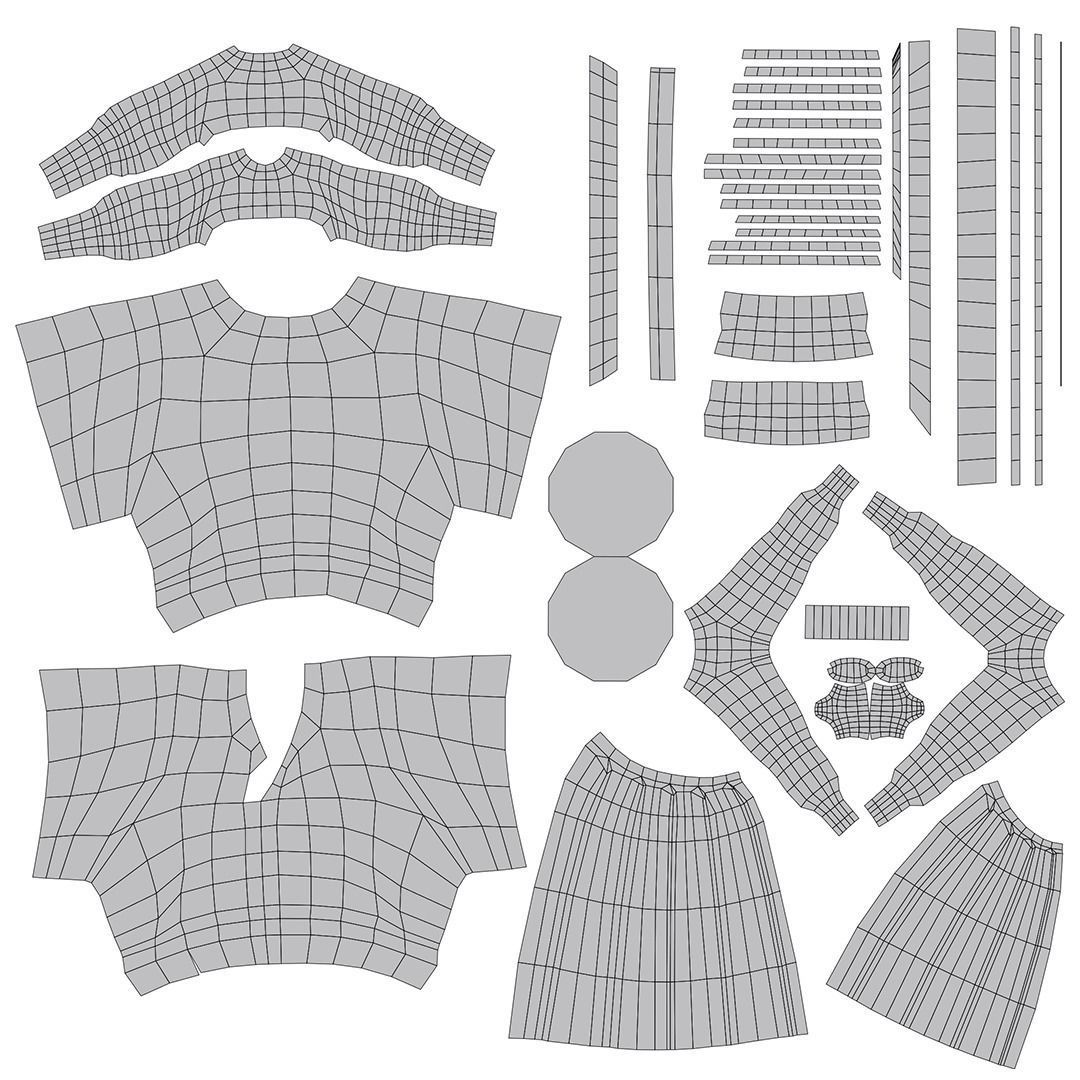 Korean Traditional Hanbok Blue Low-poly 3D model_7