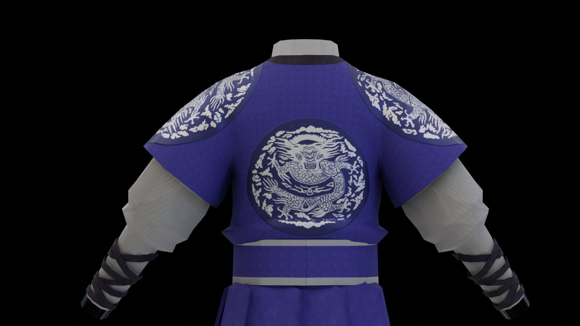 Korean Traditional Hanbok Blue Low-poly 3D model_3