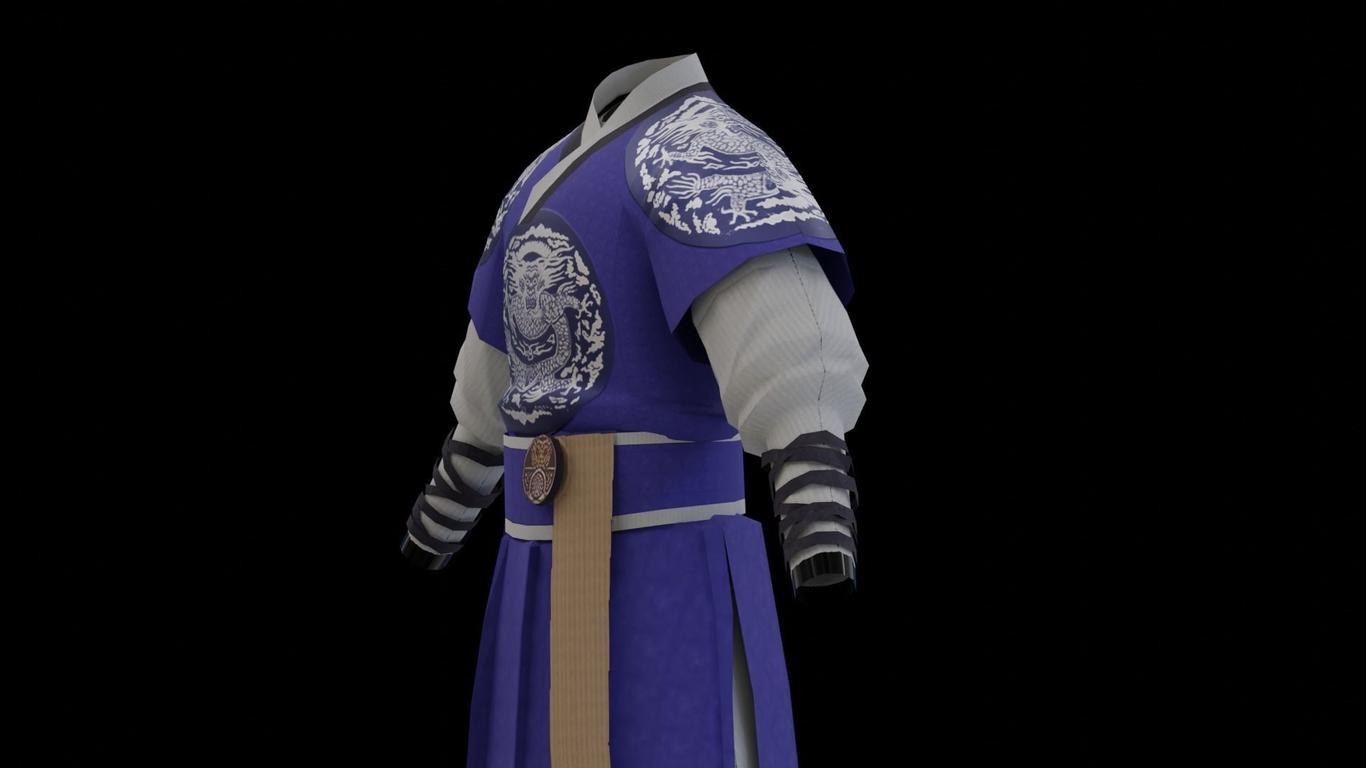 Korean Traditional Hanbok Blue Low-poly 3D model_2