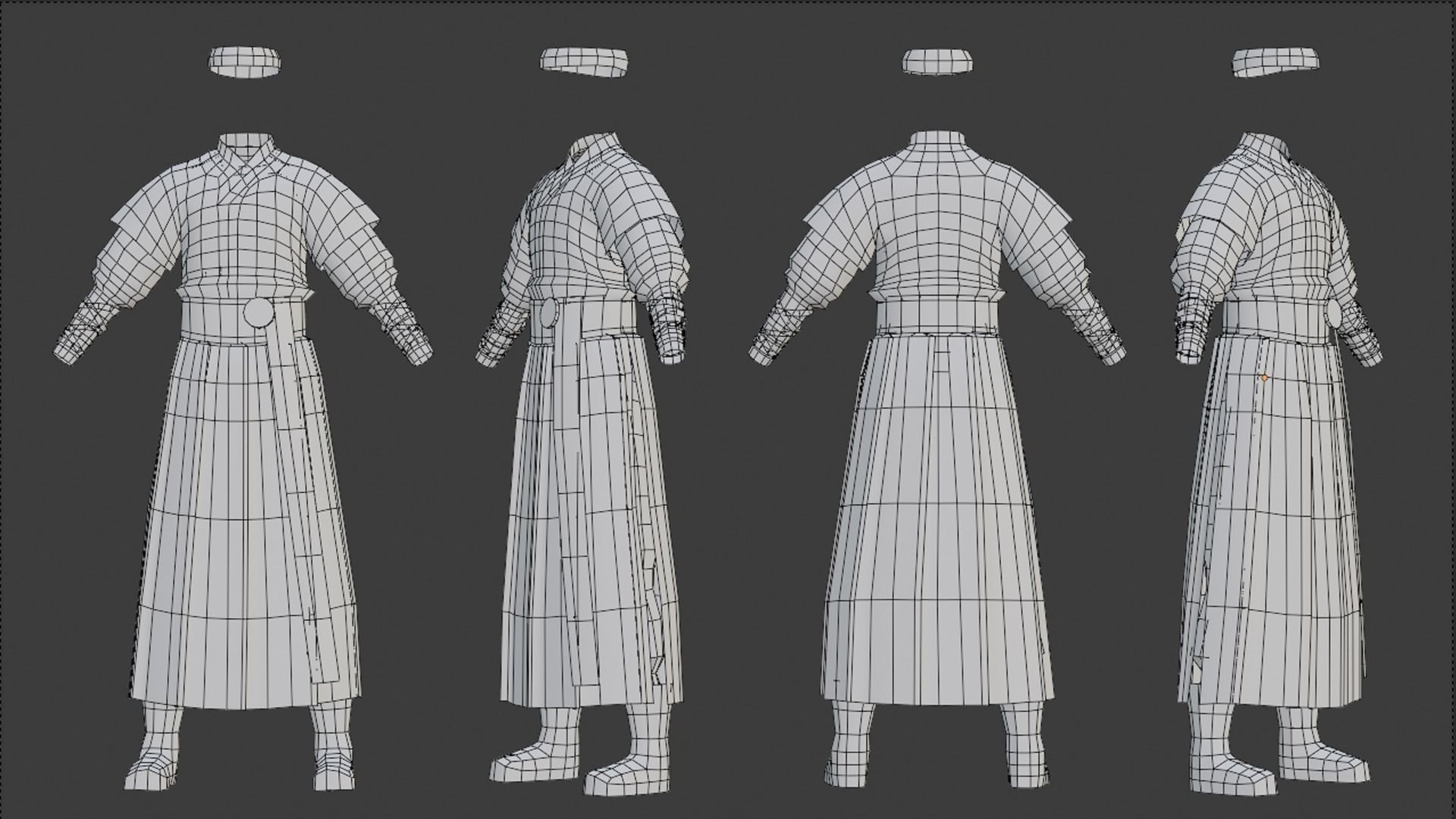 Korean Traditional Hanbok Blue Low-poly 3D model_6