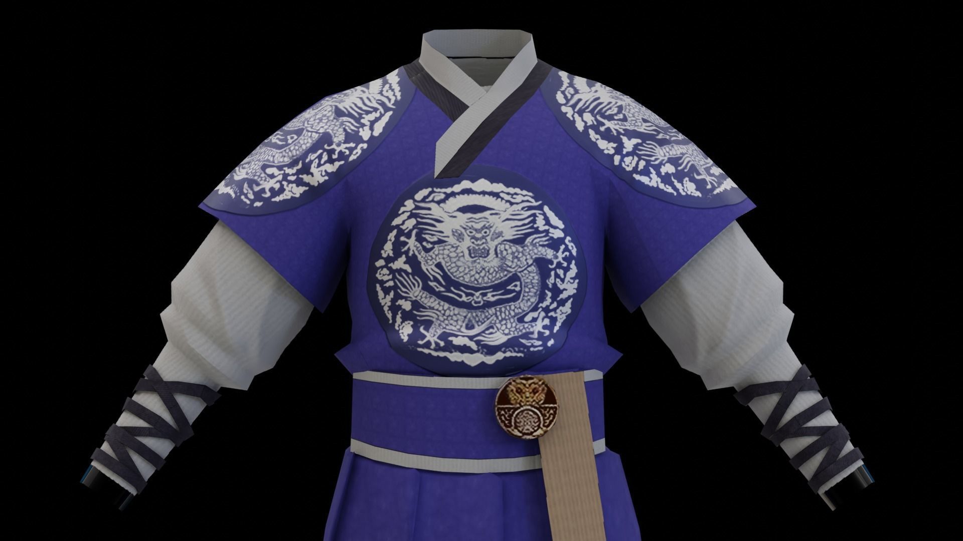Korean Traditional Hanbok Blue Low-poly 3D model_1