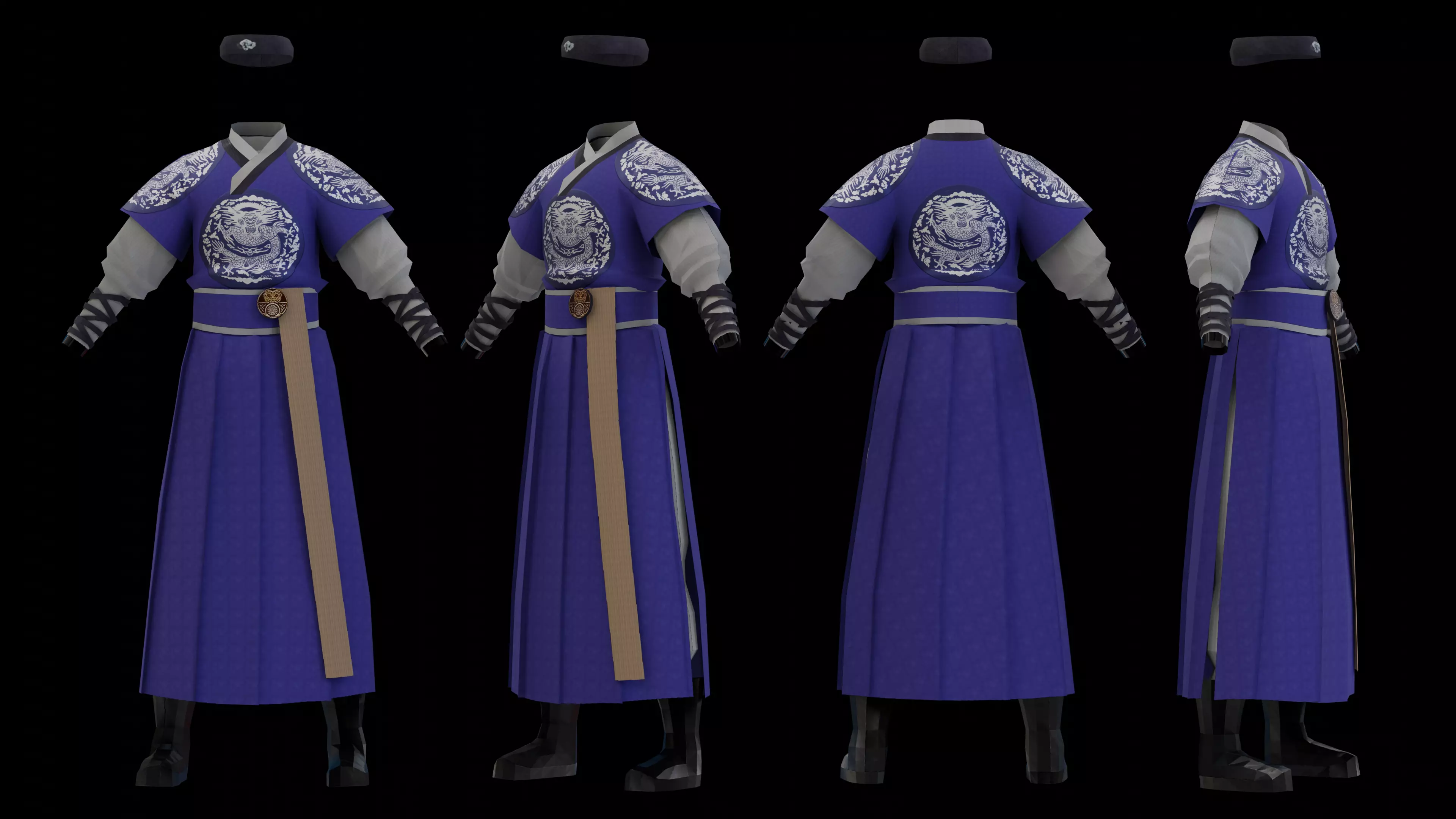 Korean Traditional Hanbok Blue Low-poly 3D model_0