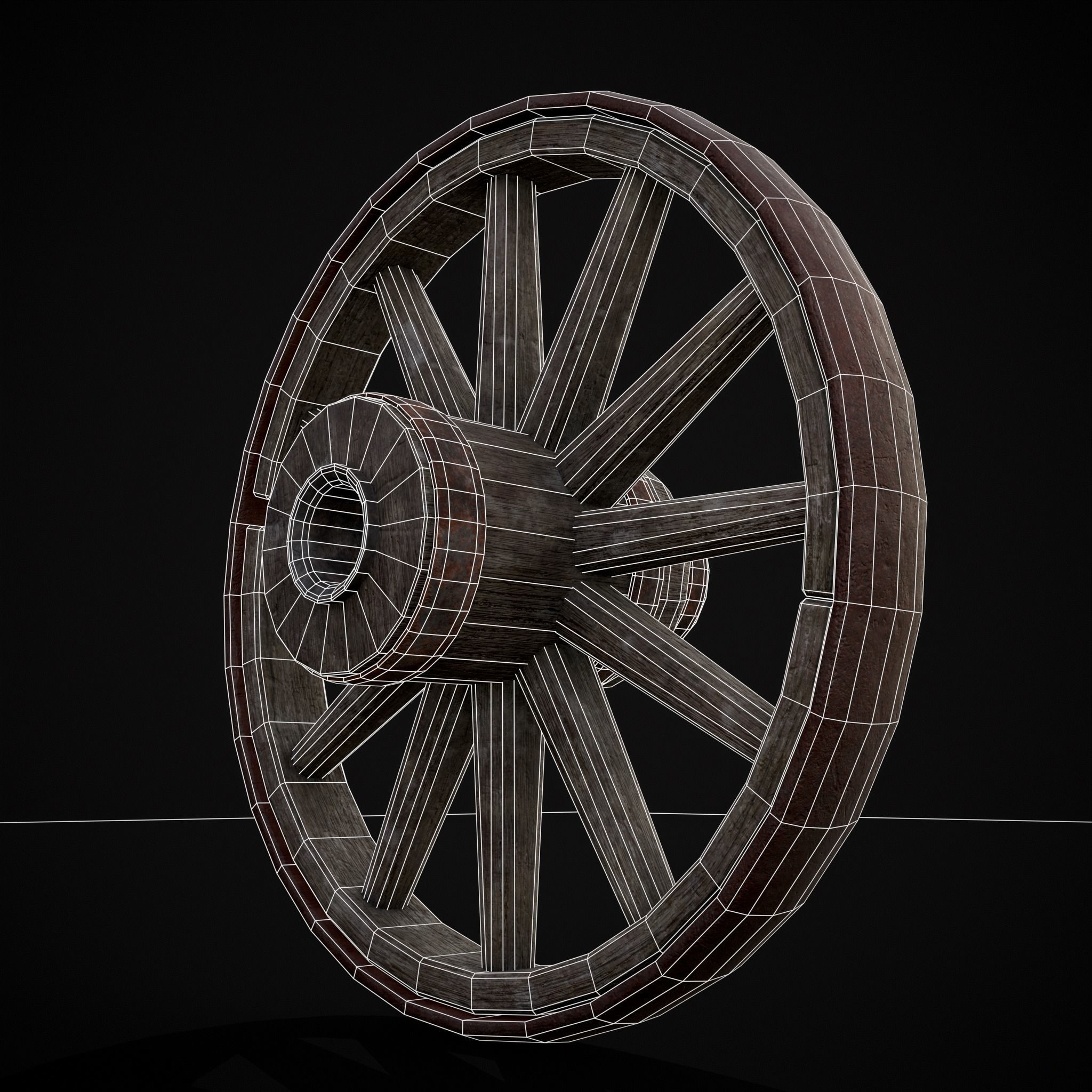 Medieval Cart Wheel Low-poly 3D model_6