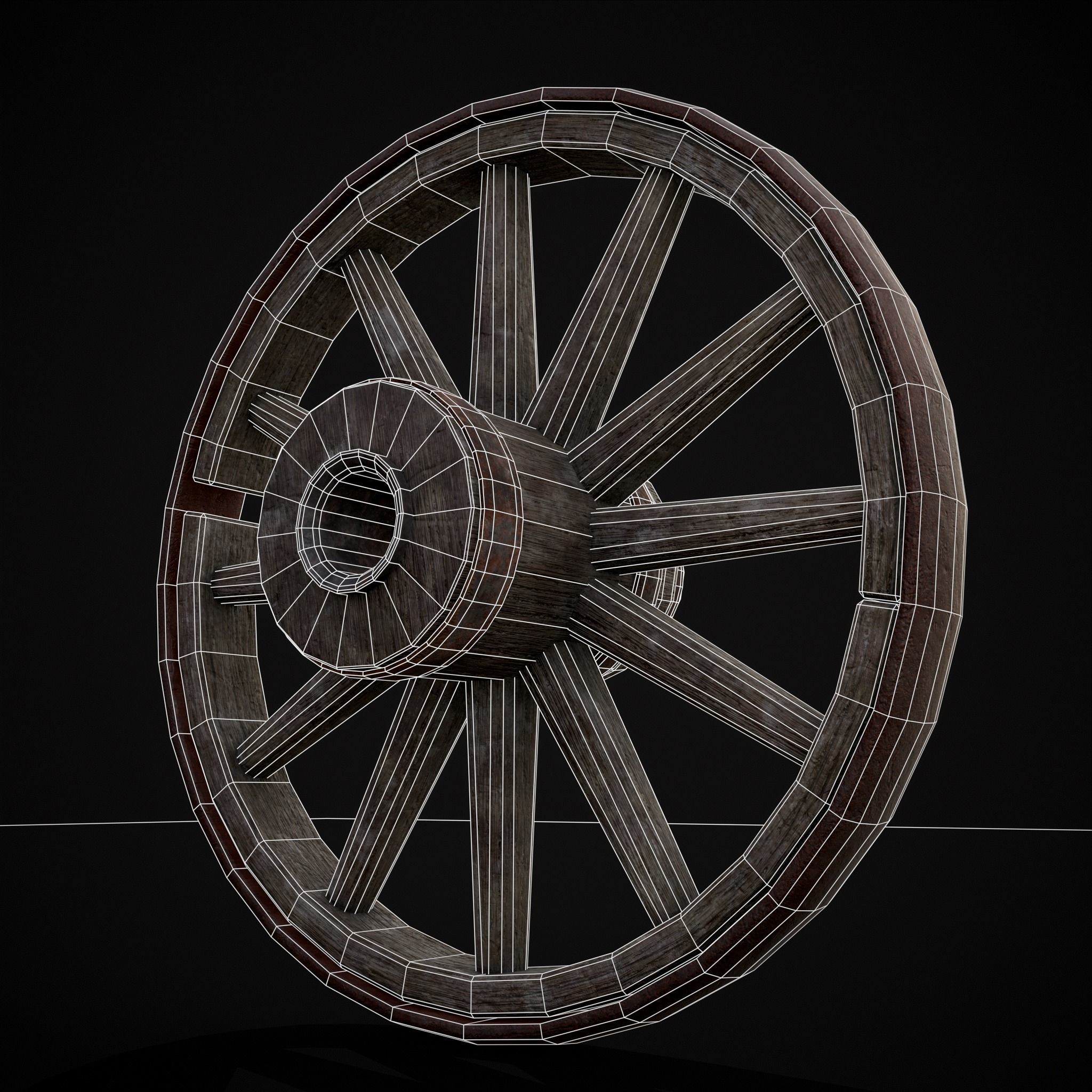 Medieval Cart Wheel Low-poly 3D model_16