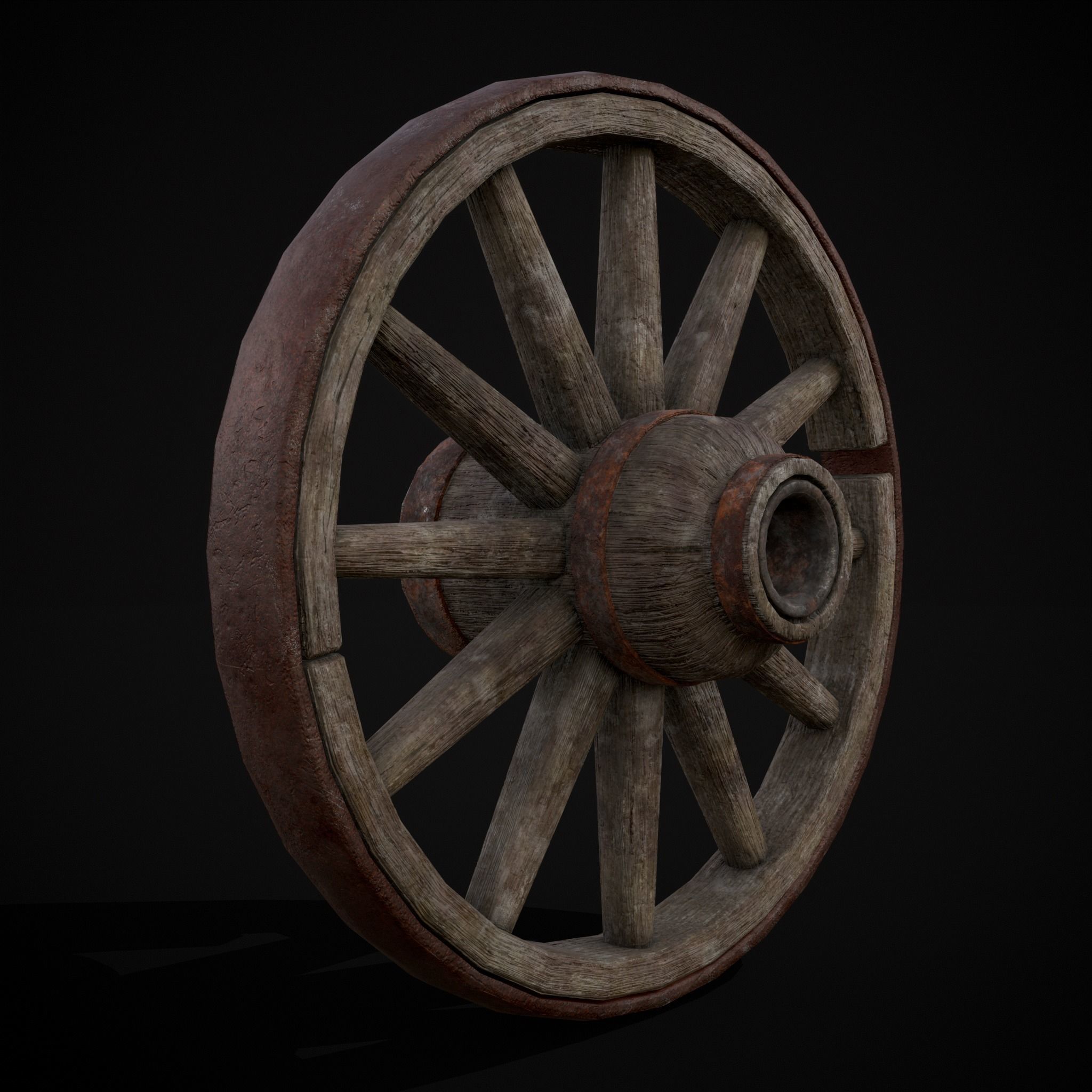Medieval Cart Wheel Low-poly 3D model_3