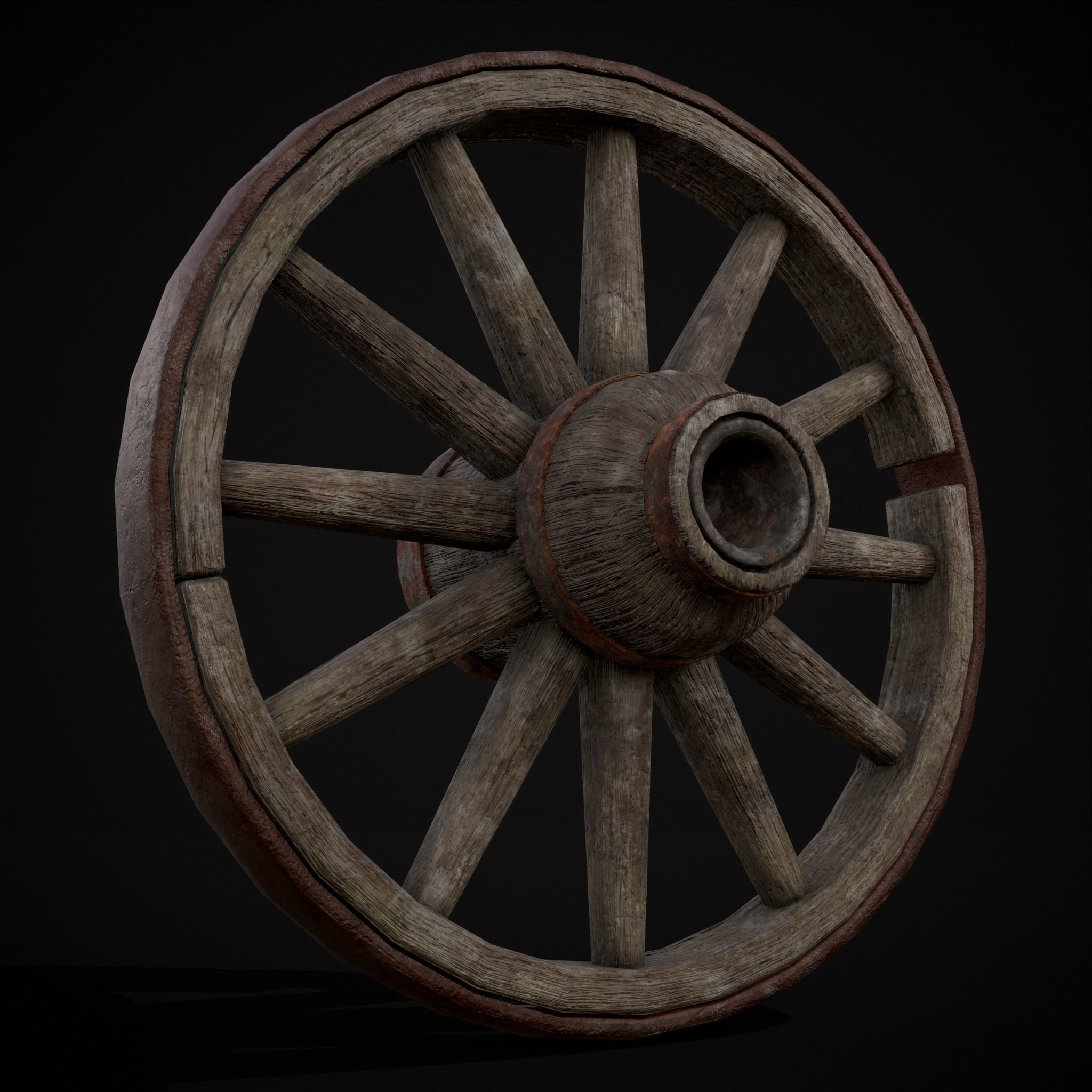 Medieval Cart Wheel Low-poly 3D model_13