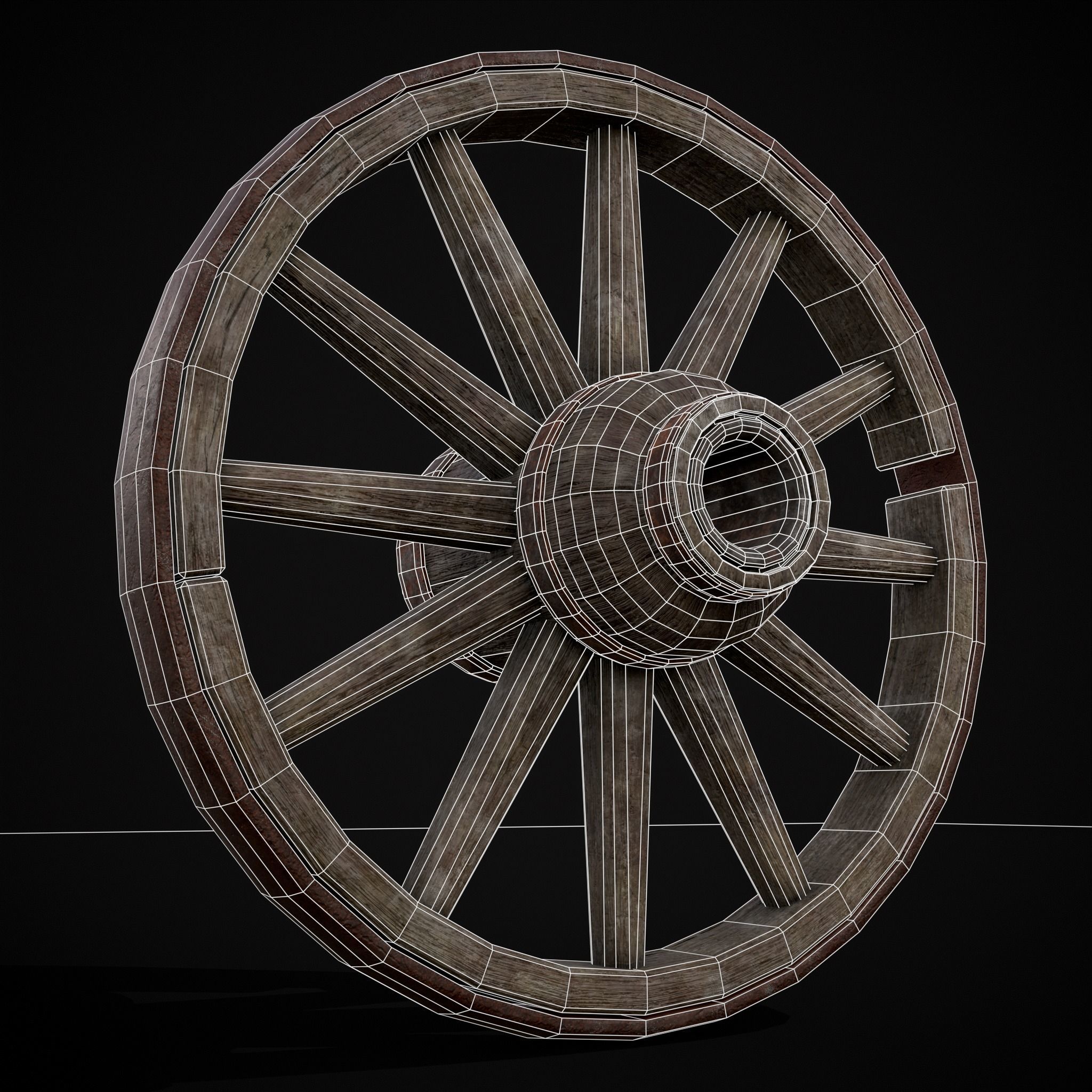 Medieval Cart Wheel Low-poly 3D model_14