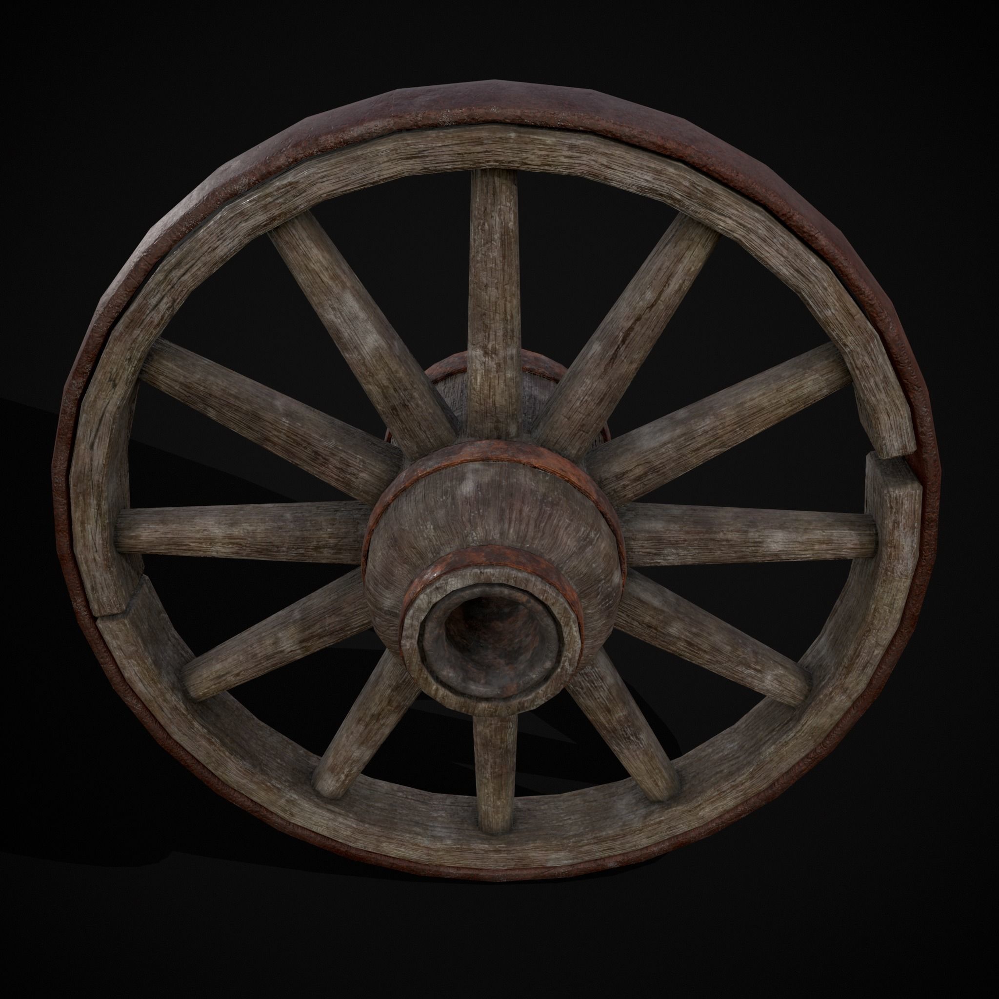 Medieval Cart Wheel Low-poly 3D model_11