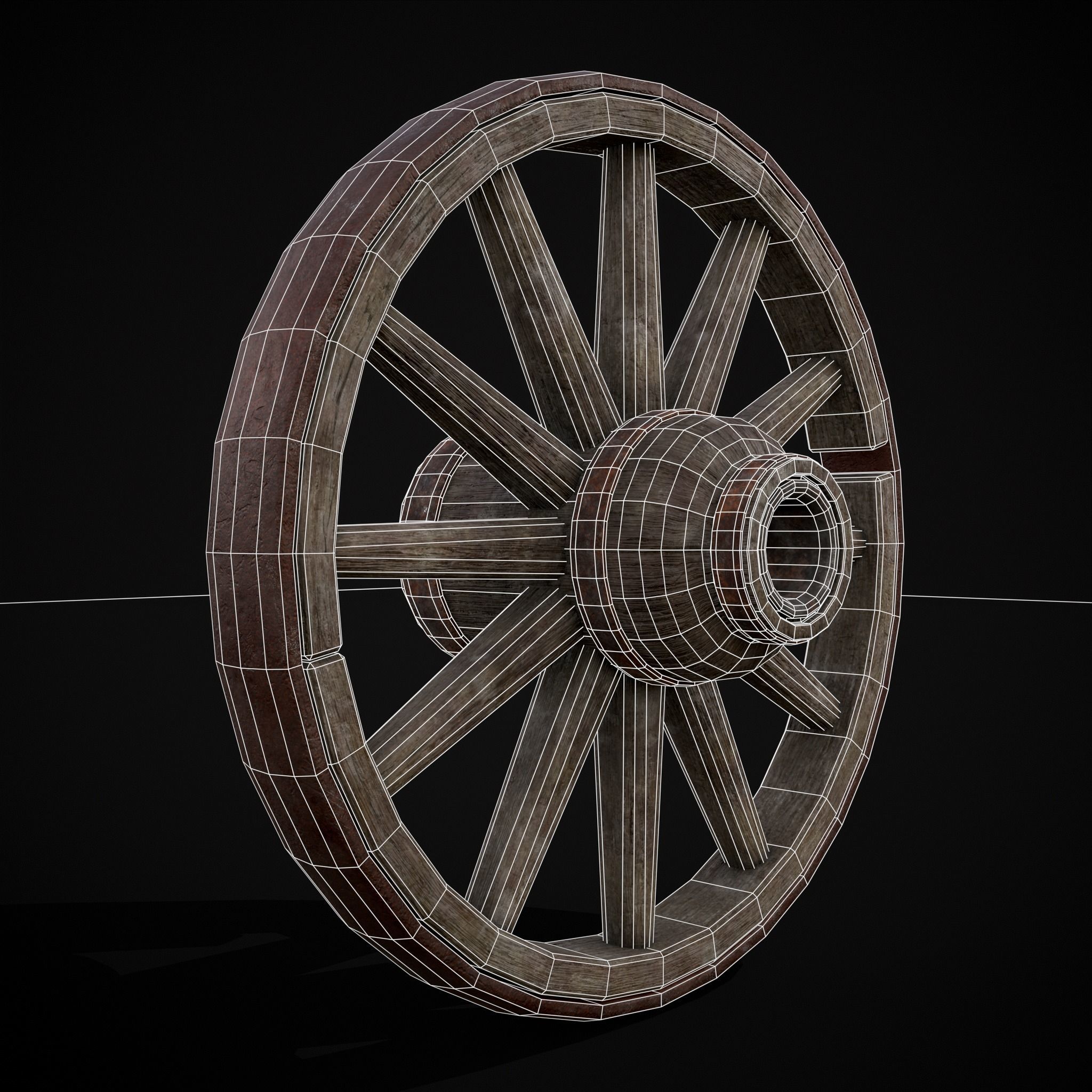 Medieval Cart Wheel Low-poly 3D model_4