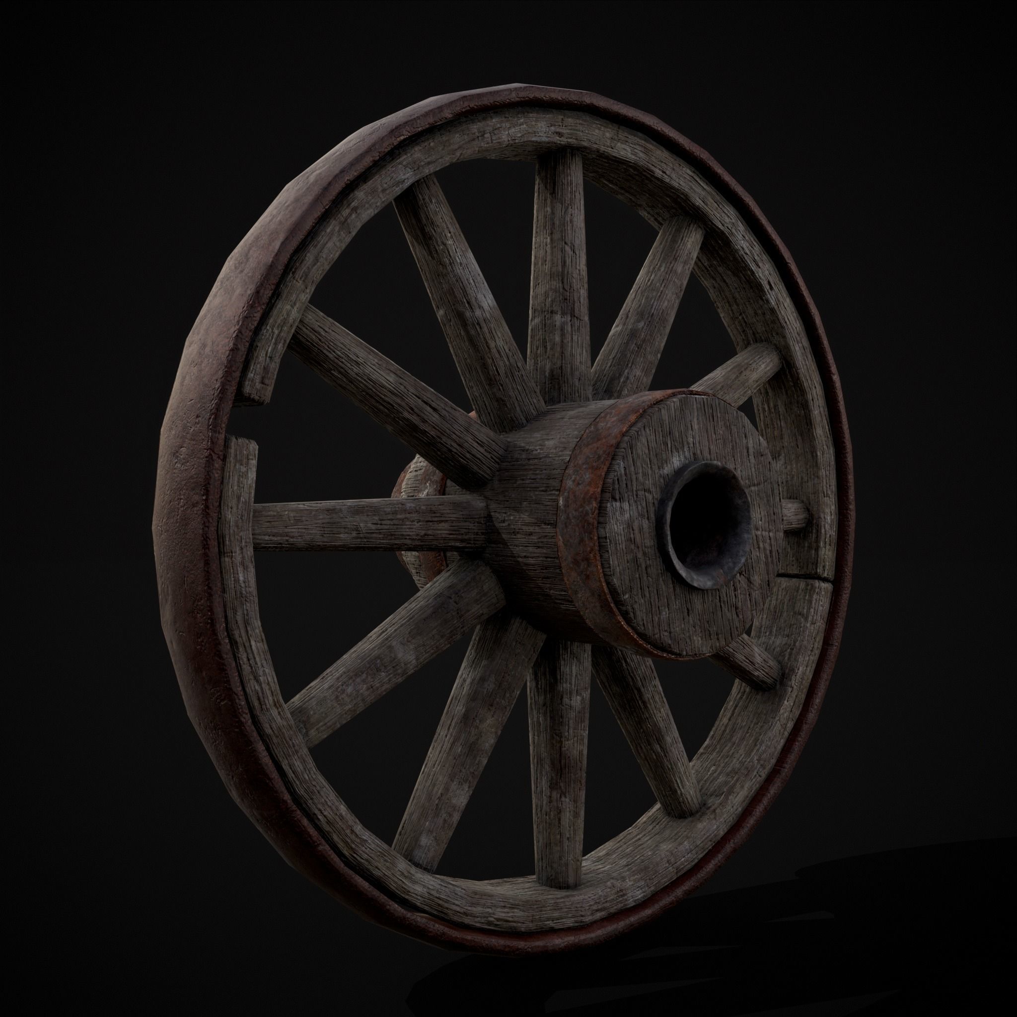Medieval Cart Wheel Low-poly 3D model_7