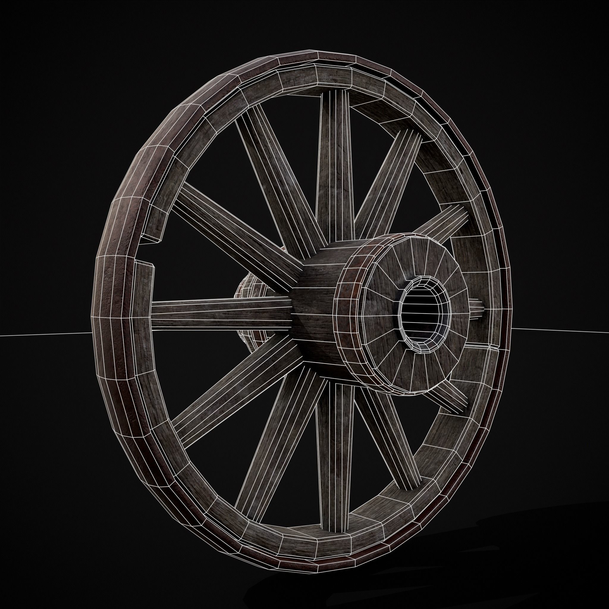 Medieval Cart Wheel Low-poly 3D model_8