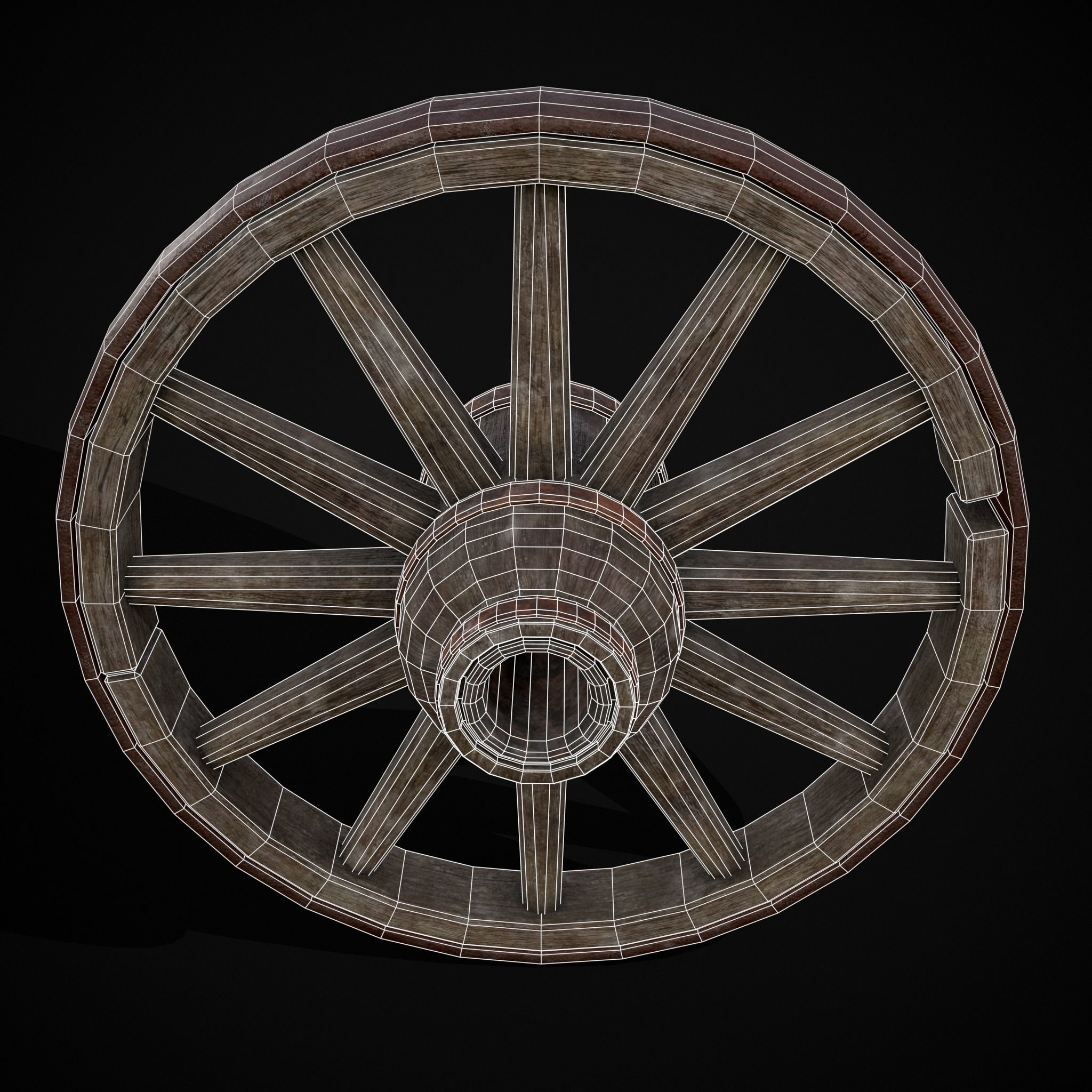 Medieval Cart Wheel Low-poly 3D model_12
