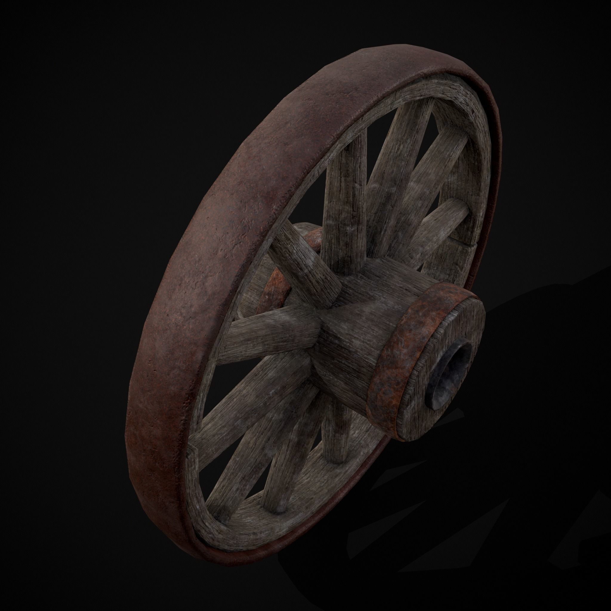 Medieval Cart Wheel Low-poly 3D model_17