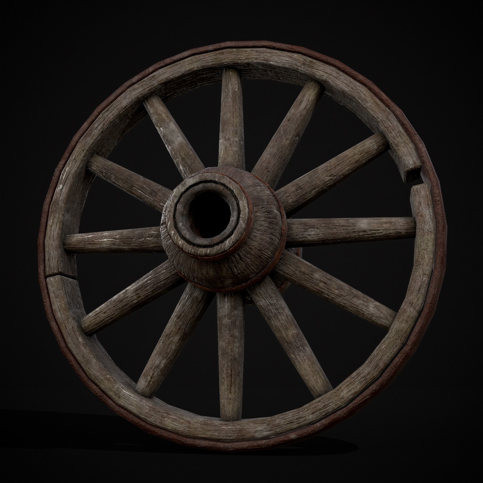 Medieval Cart Wheel Low-poly 3D model_9