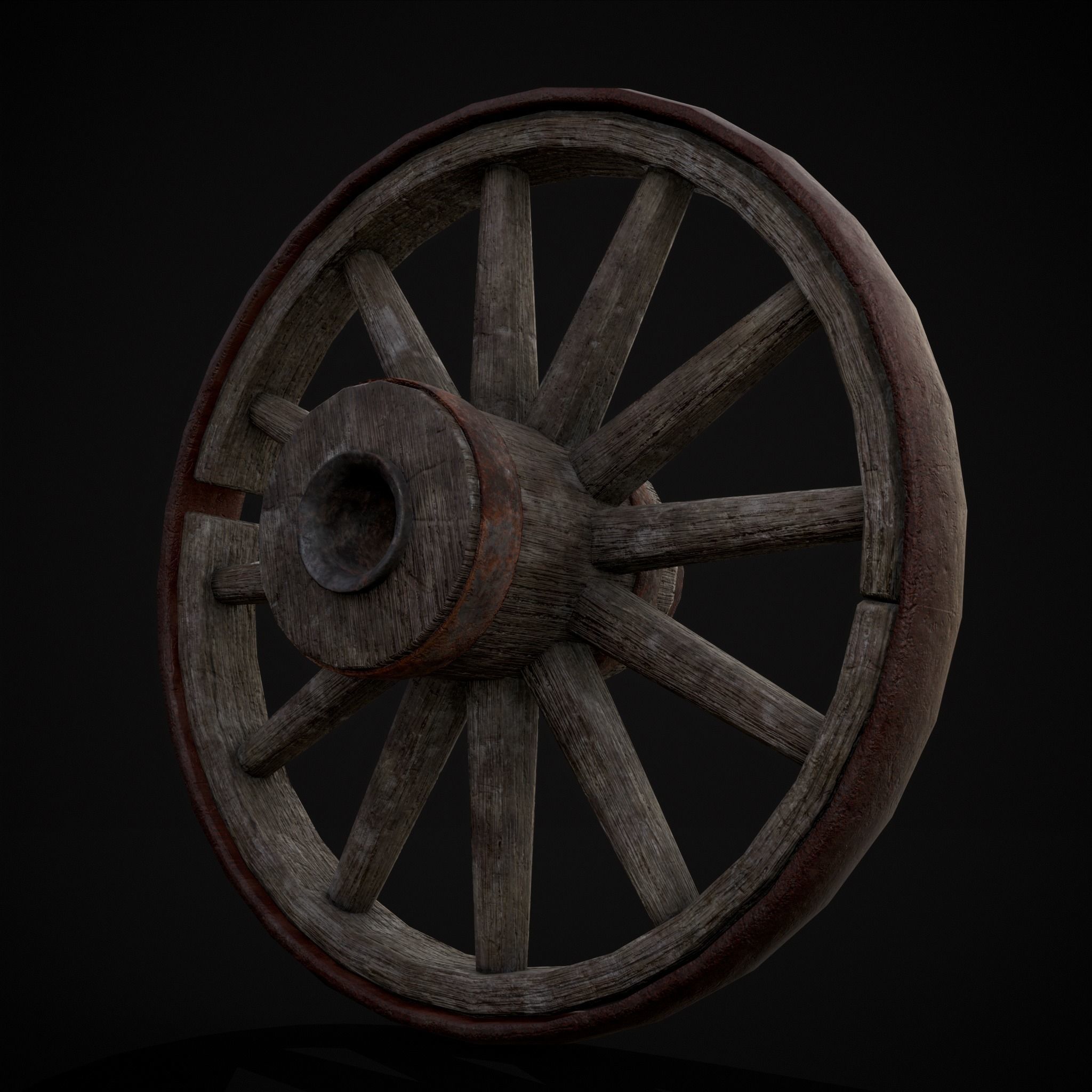 Medieval Cart Wheel Low-poly 3D model_15