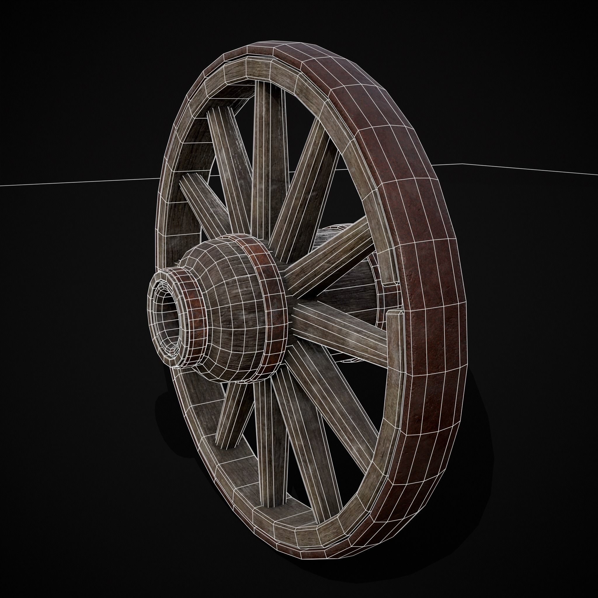 Medieval Cart Wheel Low-poly 3D model_20