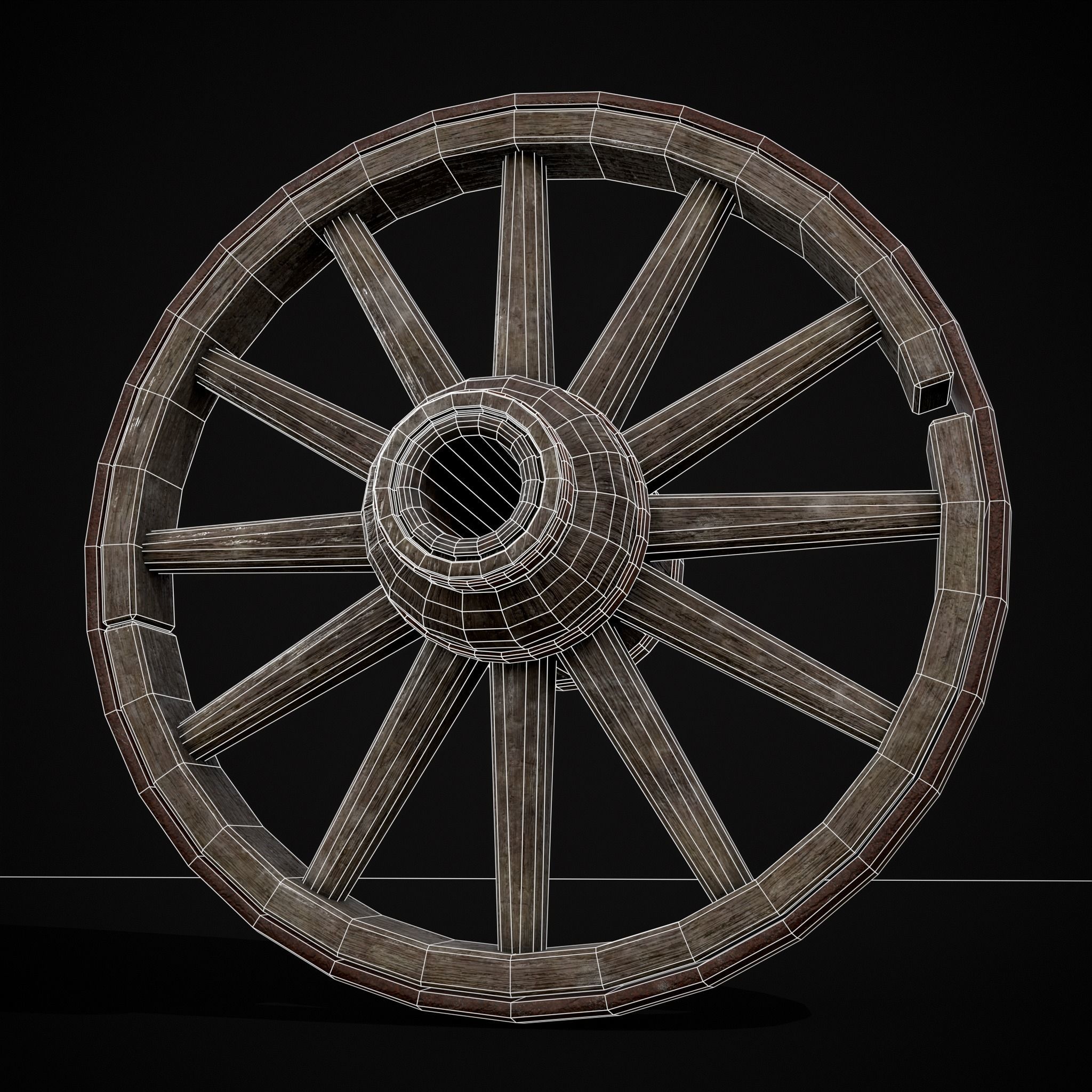 Medieval Cart Wheel Low-poly 3D model_10