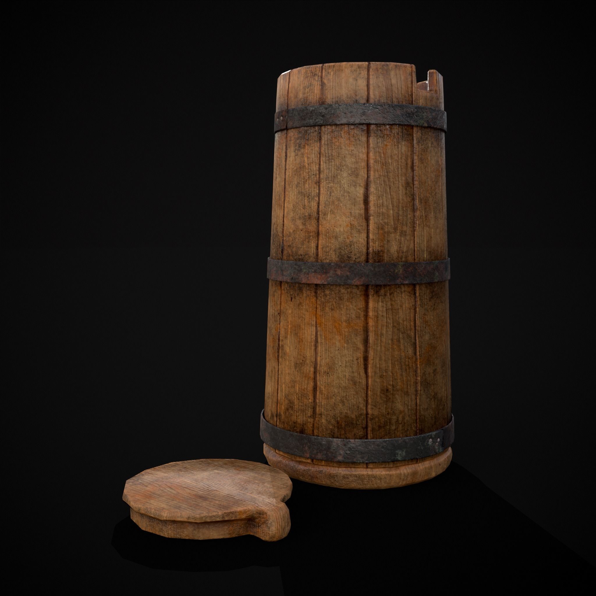 Tall Wooden Storage Bucket Low-poly 3D model_27