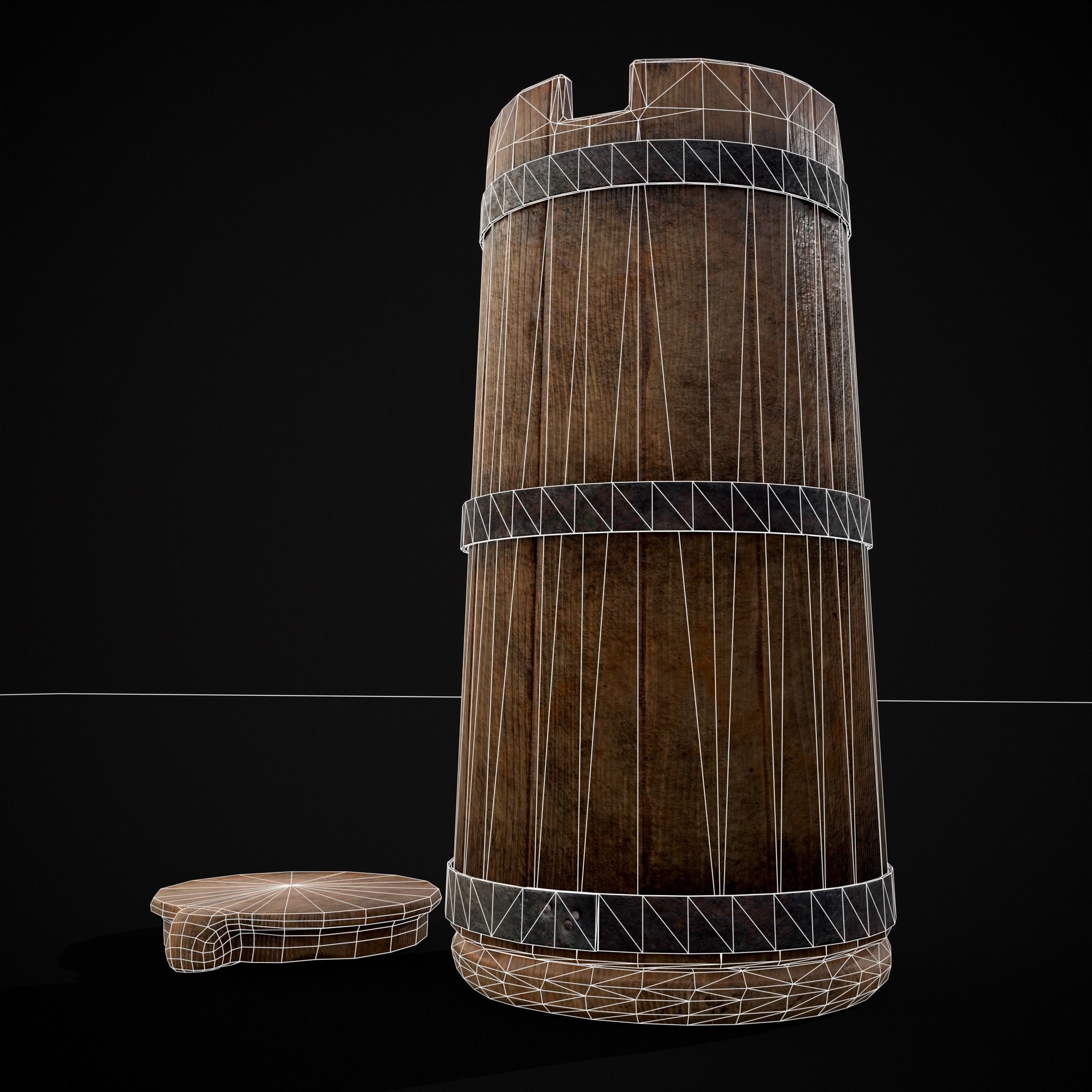Tall Wooden Storage Bucket Low-poly 3D model_20