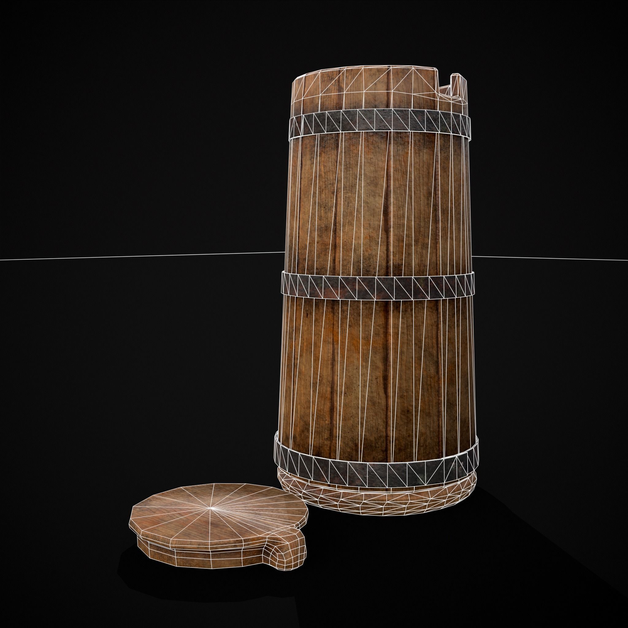 Tall Wooden Storage Bucket Low-poly 3D model_28
