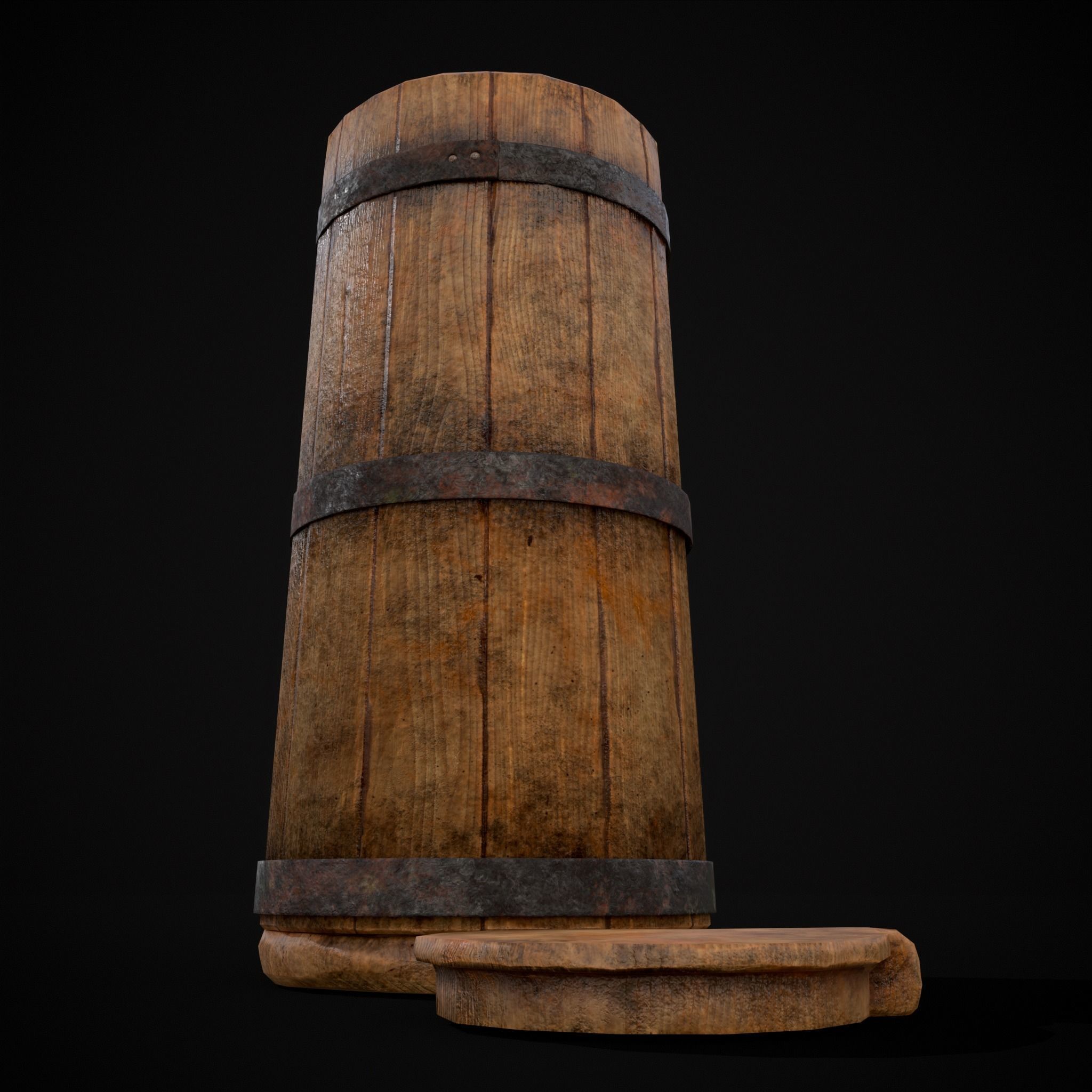 Tall Wooden Storage Bucket Low-poly 3D model_21