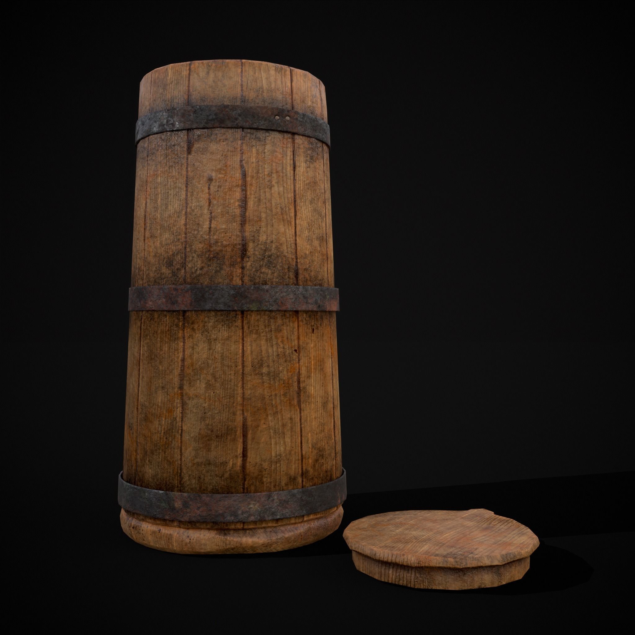 Tall Wooden Storage Bucket Low-poly 3D model_15