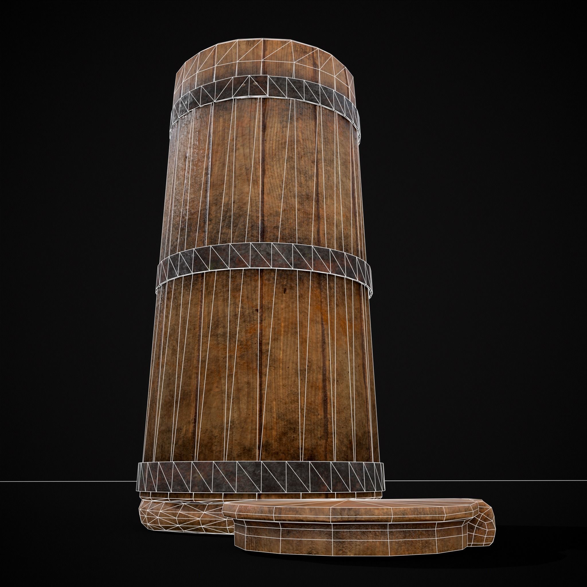 Tall Wooden Storage Bucket Low-poly 3D model_22