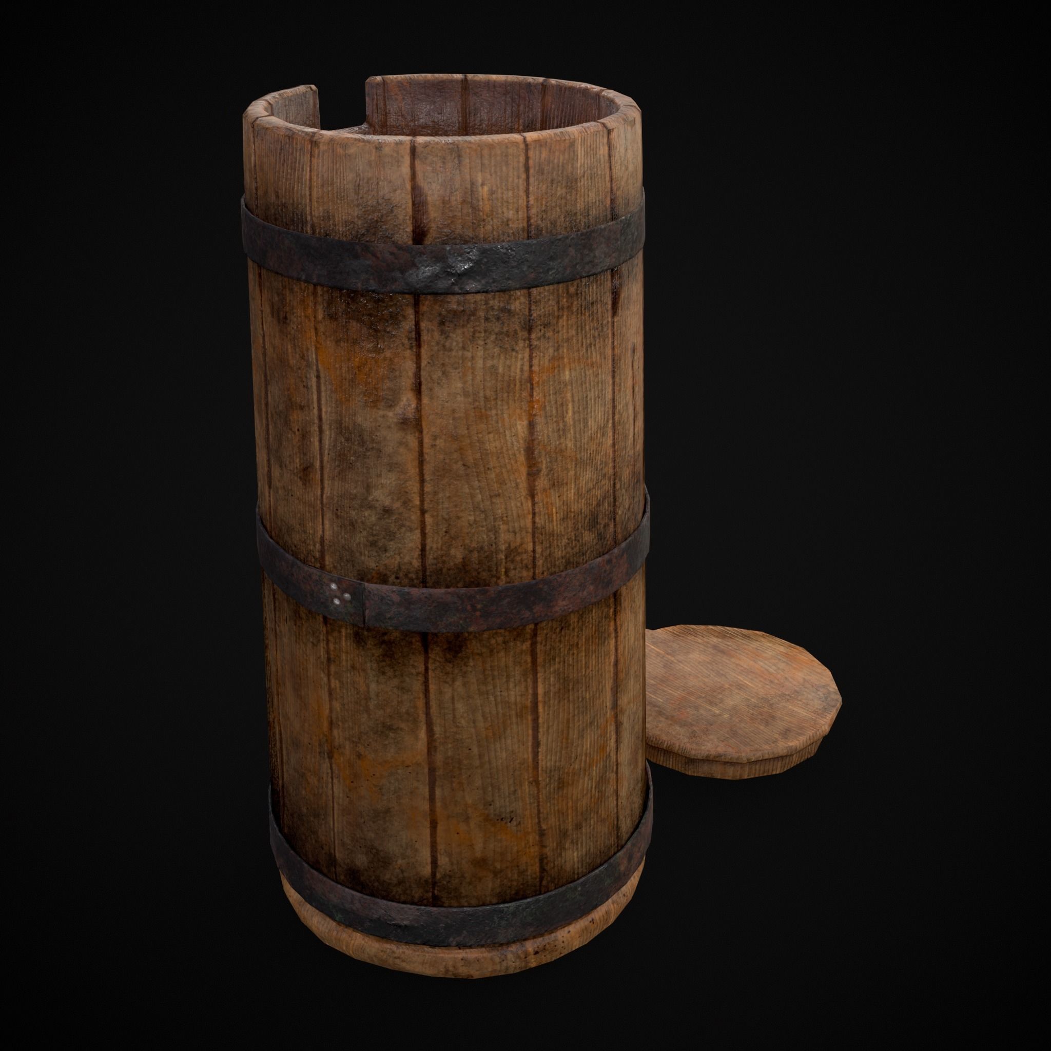 Tall Wooden Storage Bucket Low-poly 3D model_29