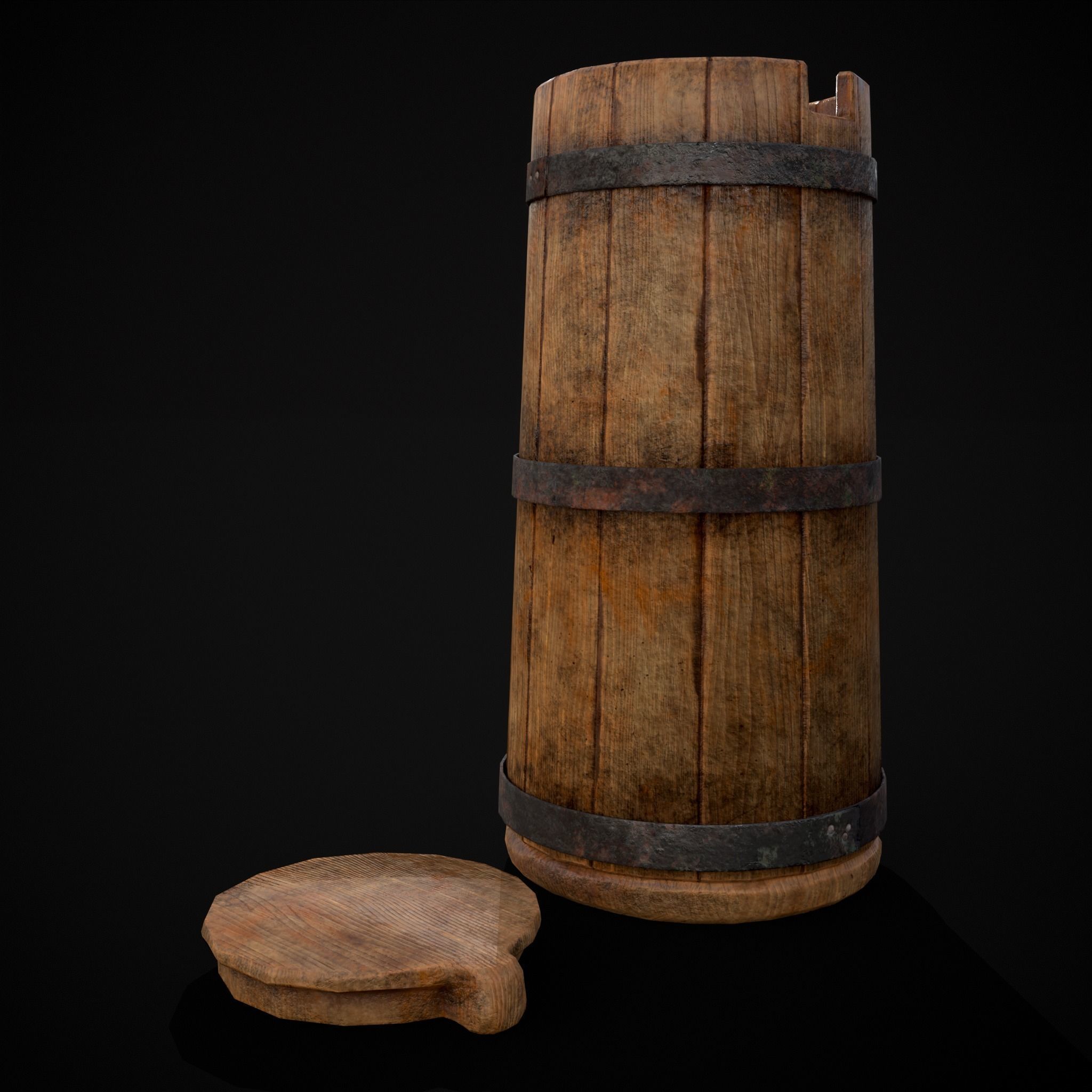Tall Wooden Storage Bucket Low-poly 3D model_17