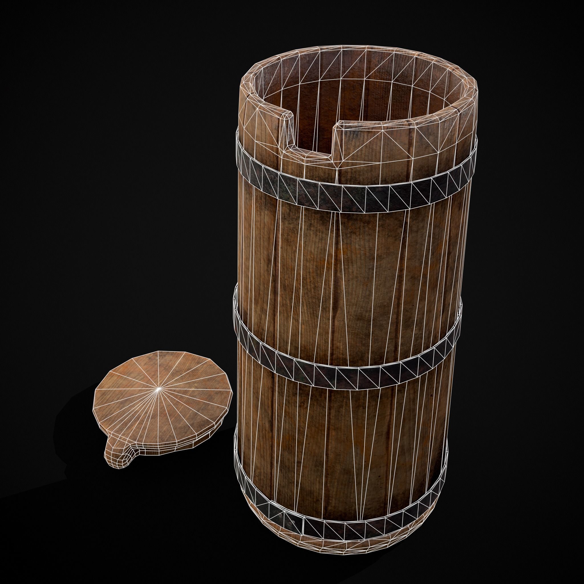 Tall Wooden Storage Bucket Low-poly 3D model_2
