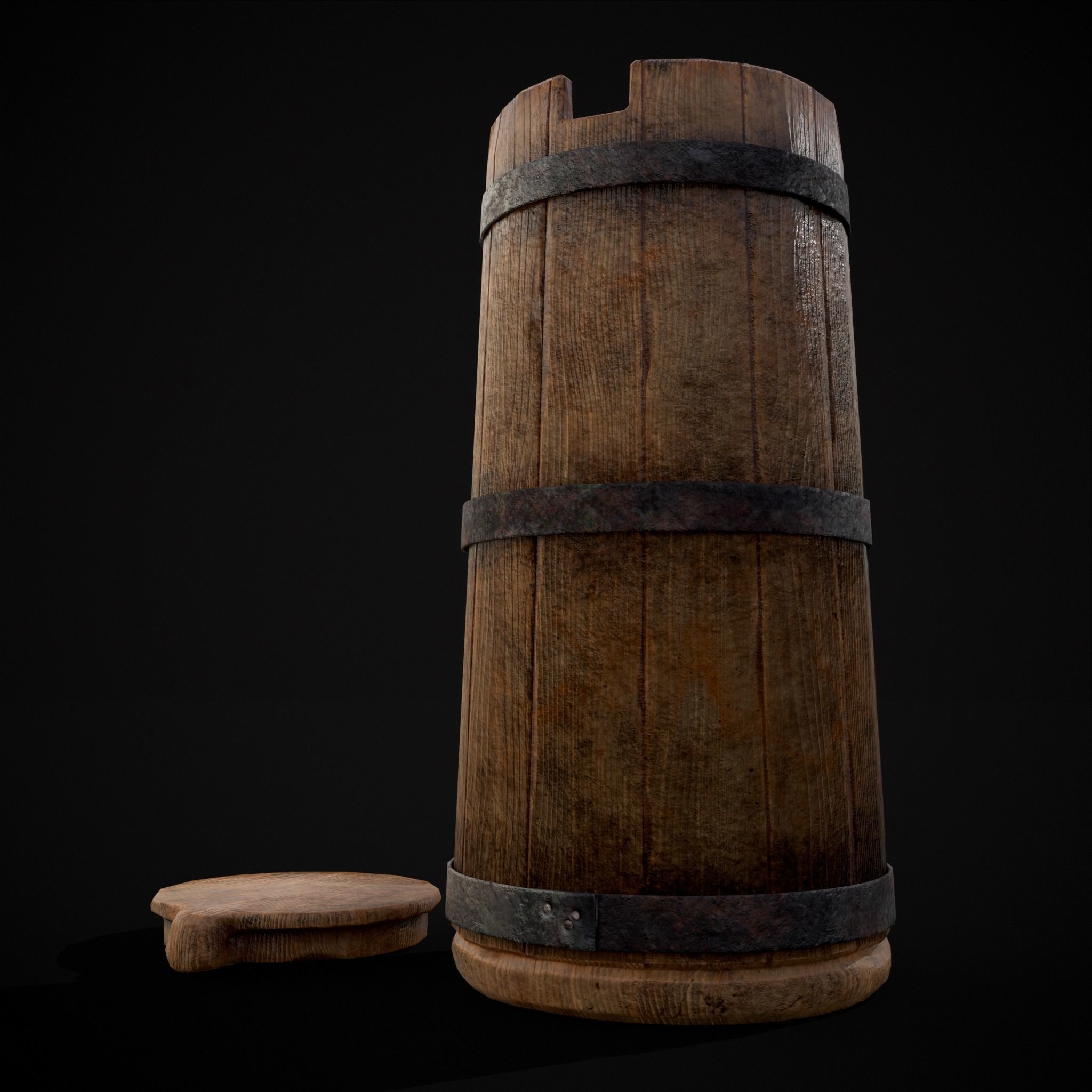 Tall Wooden Storage Bucket Low-poly 3D model_19