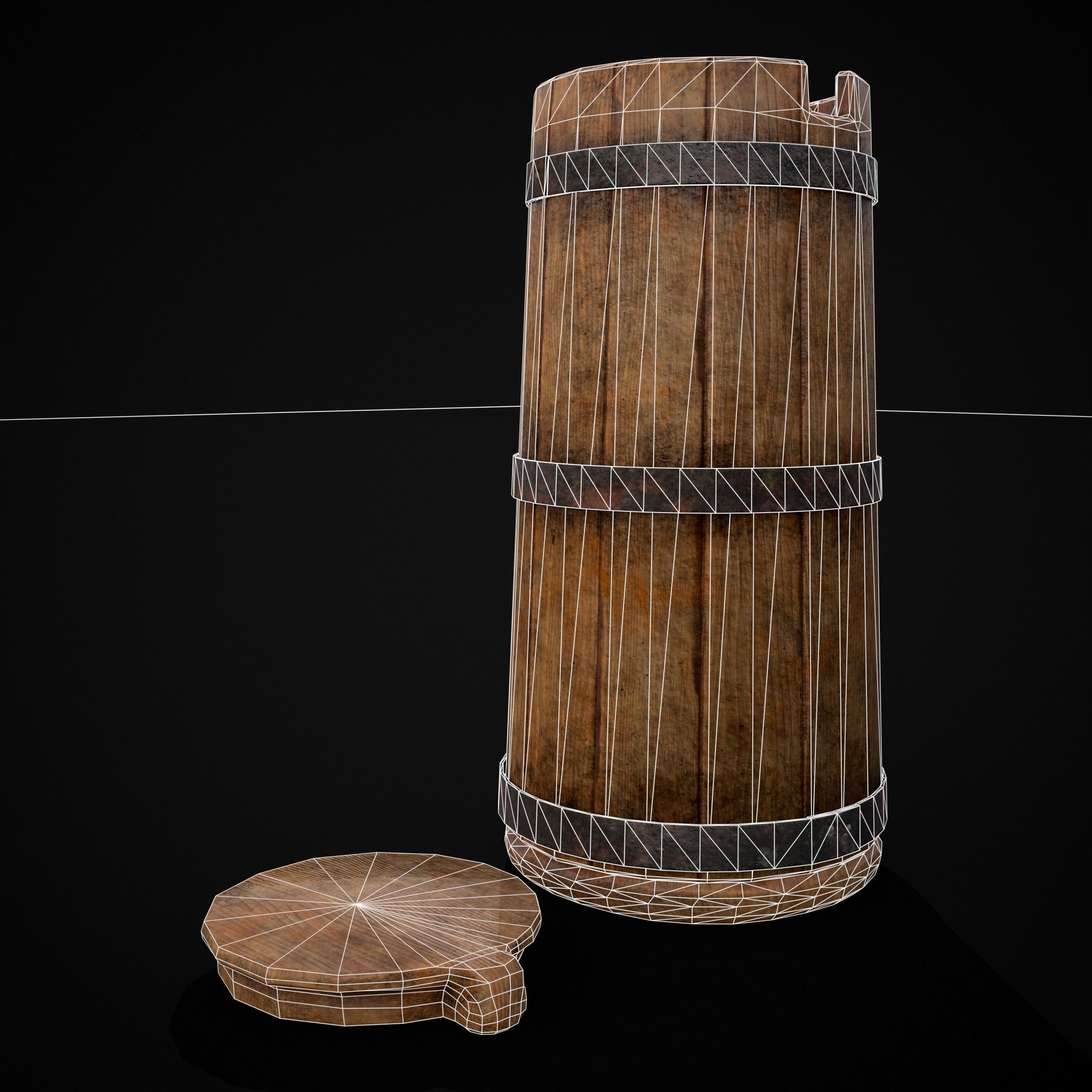 Tall Wooden Storage Bucket Low-poly 3D model_18
